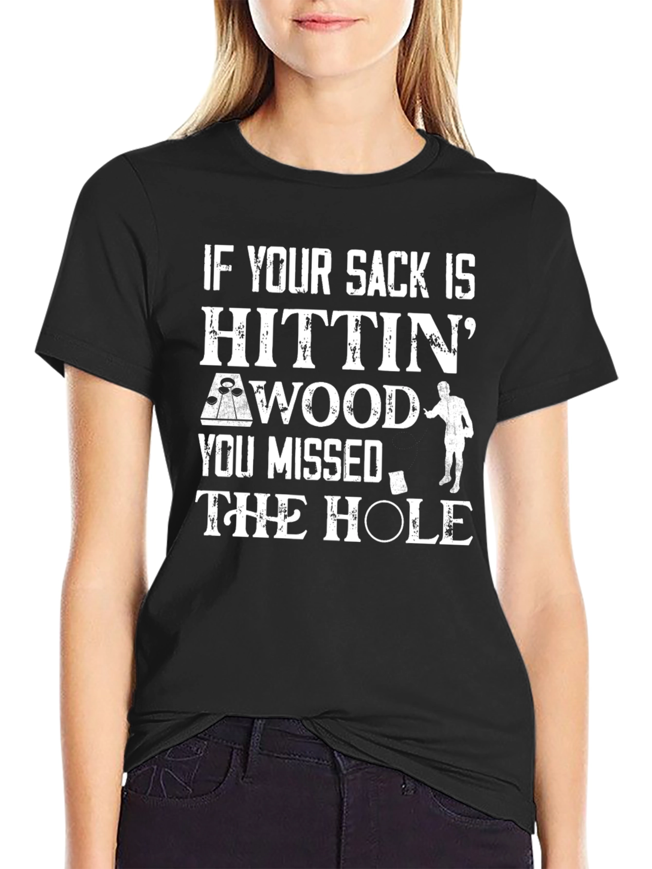 Black Funny Golfing T-Shirt - If Your Sack is Hitting Wood view 2