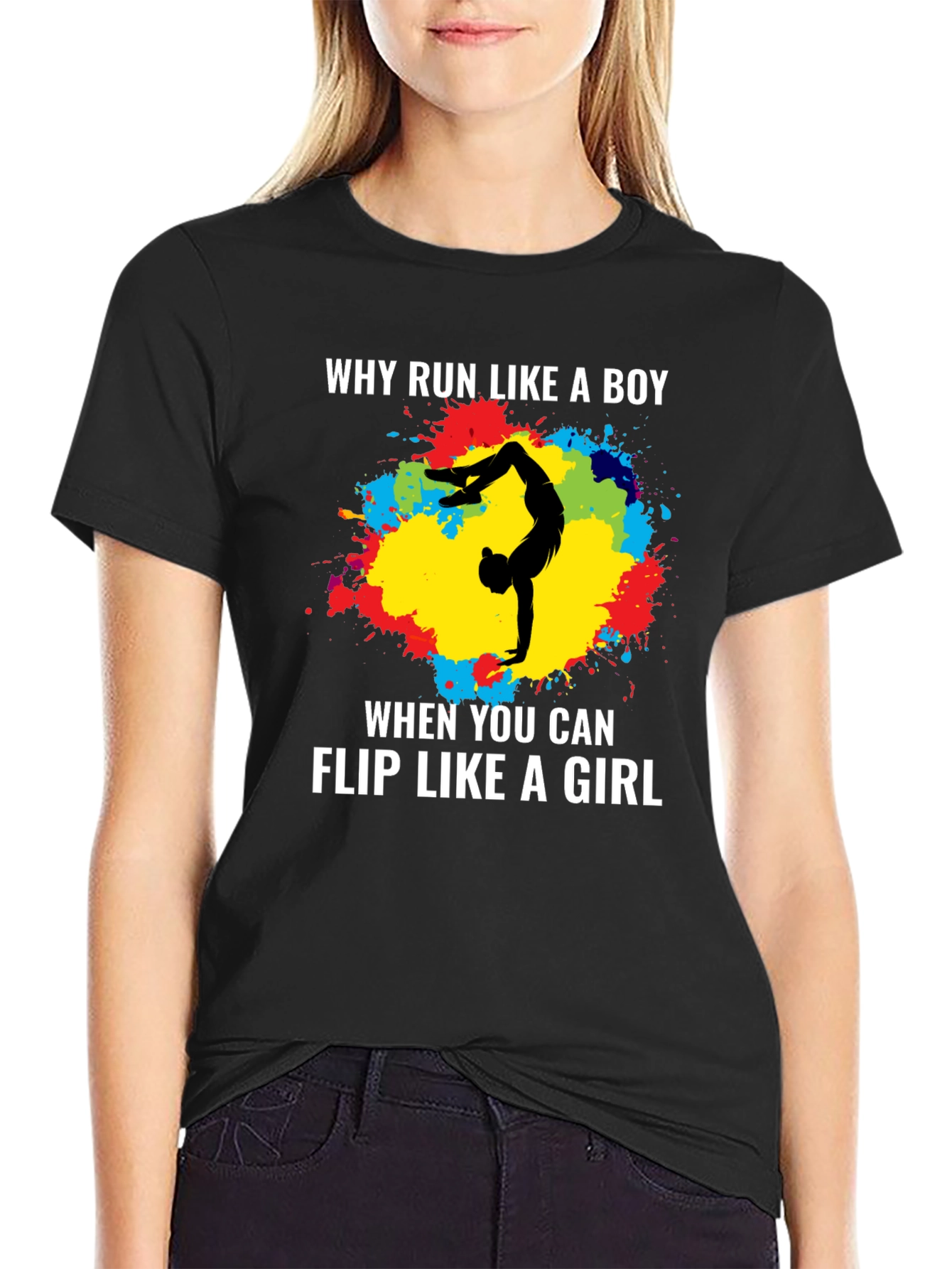 Black Gymnastics Flip Like a Girl T-Shirt view 2