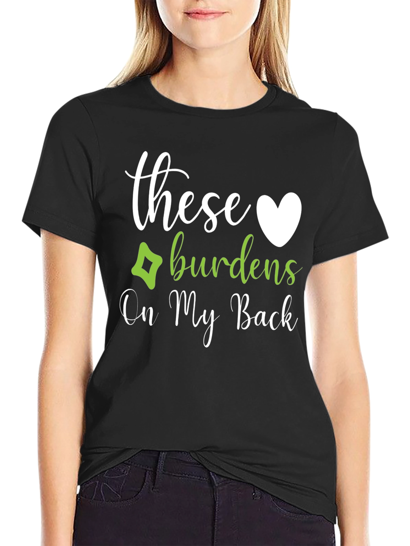 Black These Burdens On My Back Novelty Graphic T-Shirt view 2