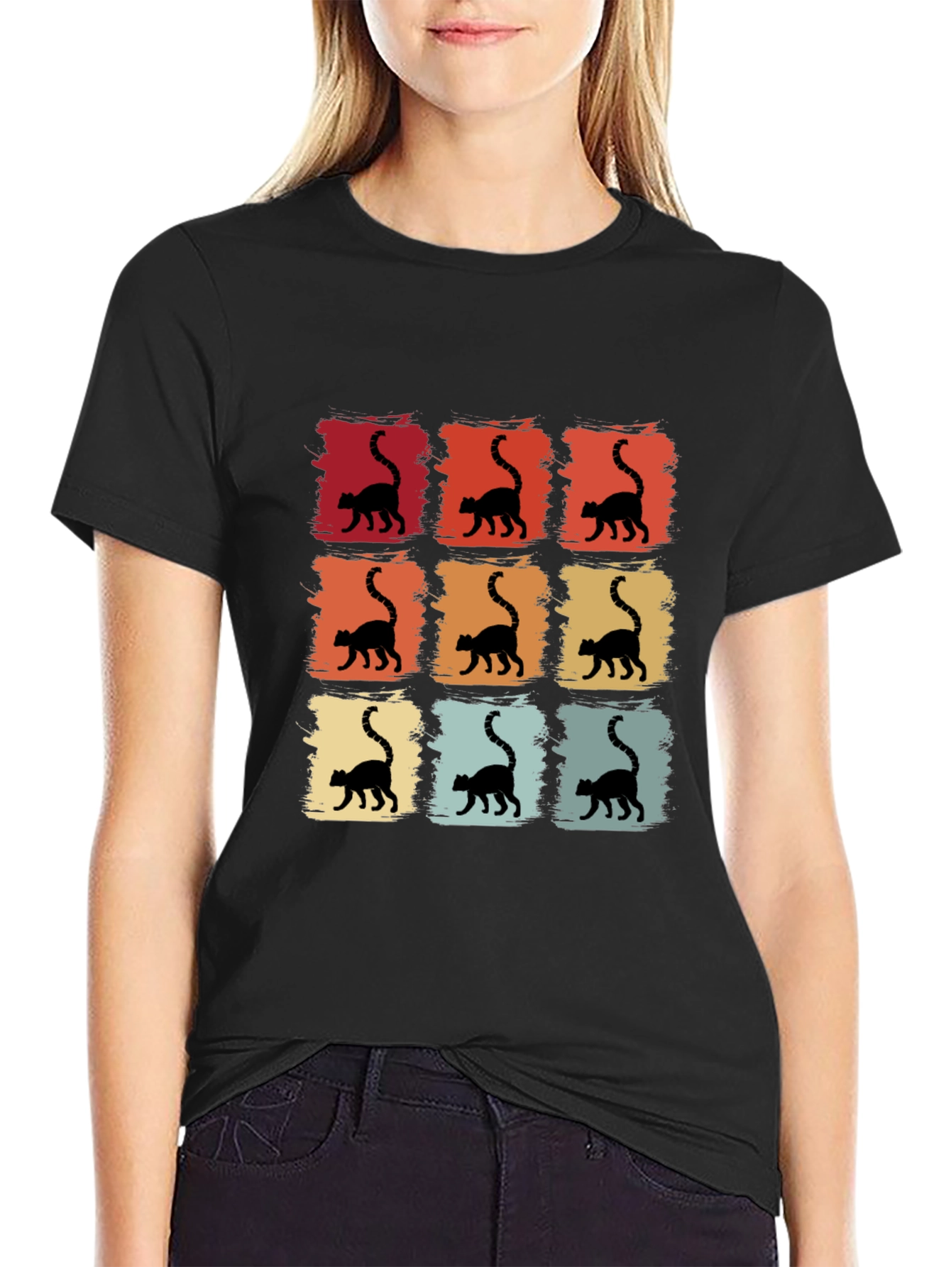 Black Retro Cat Silhouette T-Shirt view 2