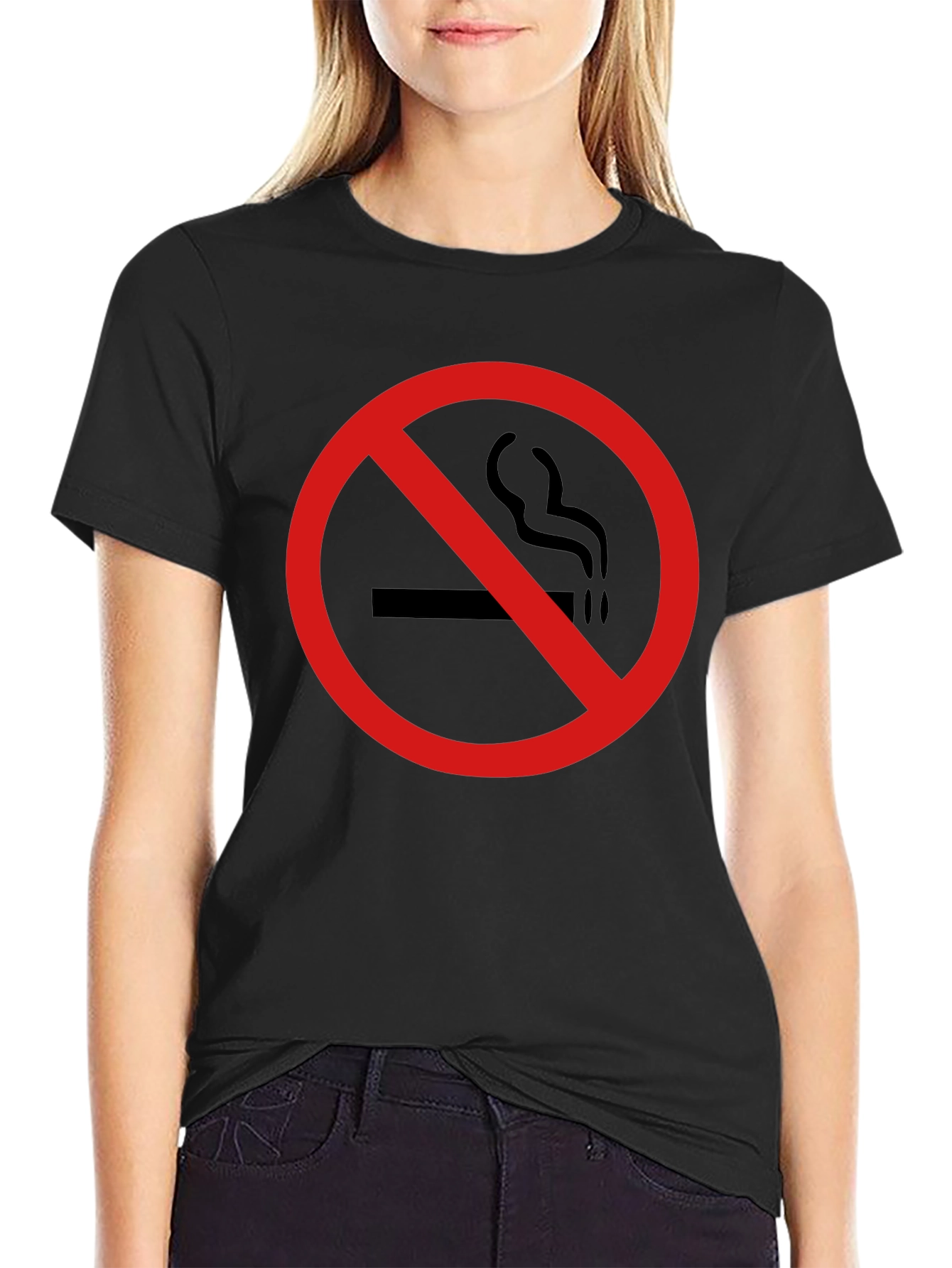 Black No Smoking Symbol Black T-Shirt view 2