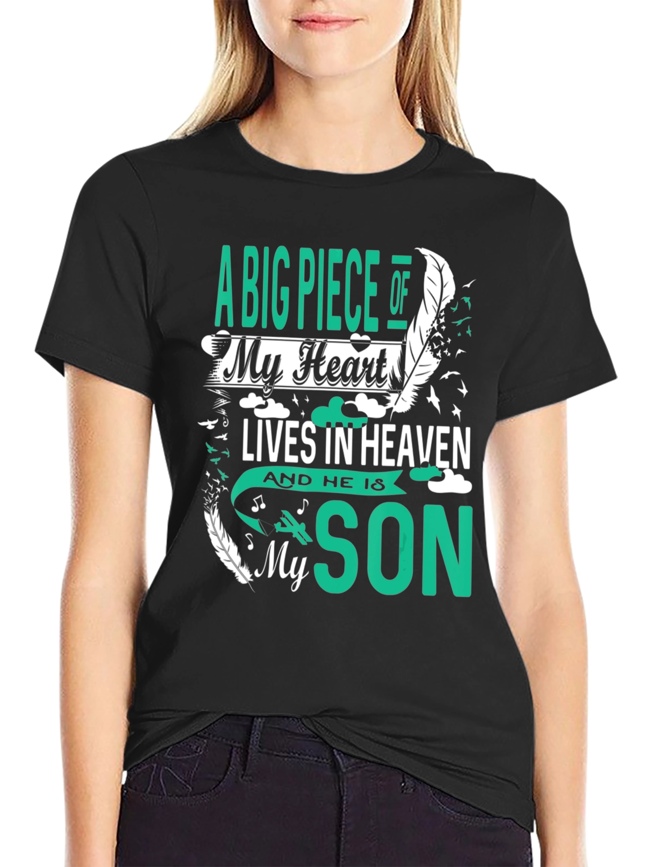 Black "A Big Piece of My Heart Lives in Heaven" T-Shirt view 2