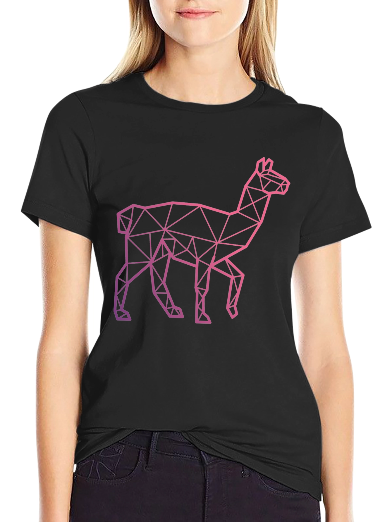 Black Geometric Llama Graphic Tee - Modern Style view 2