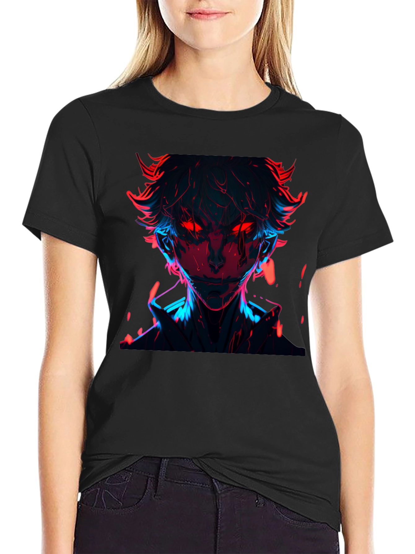Black Neon Anime Graphic T-Shirt - Cool Streetwear Tee view 2
