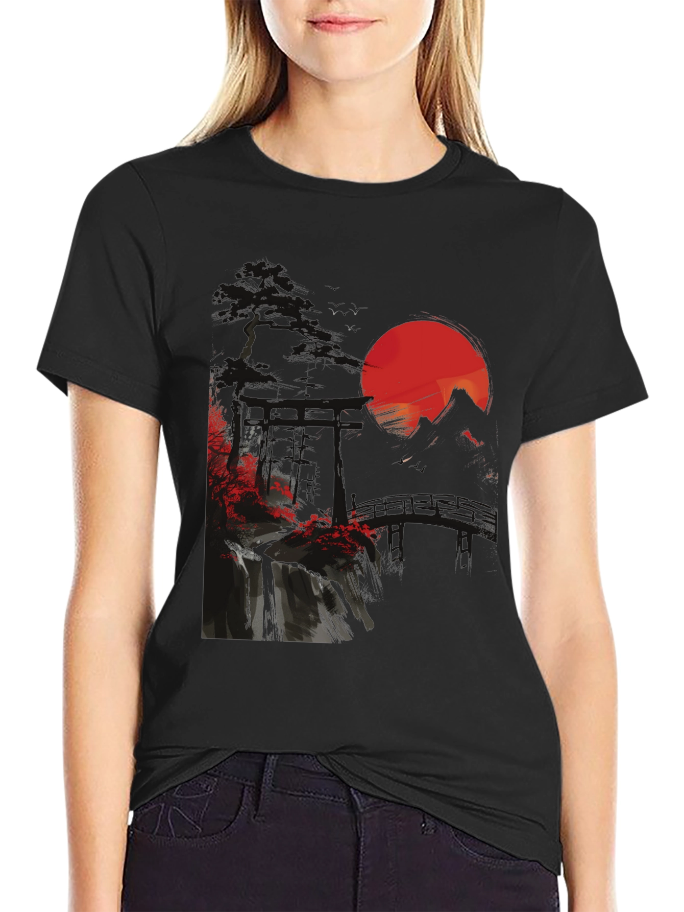 Black Japanese Sunset Graphic Tee view 2