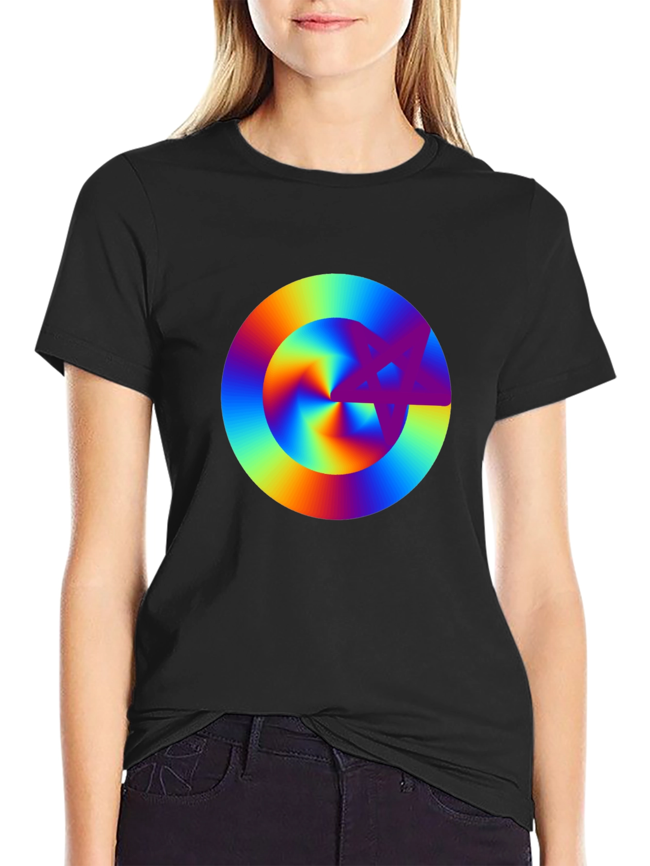 Black Rainbow Starburst Graphic Black T-Shirt view 2