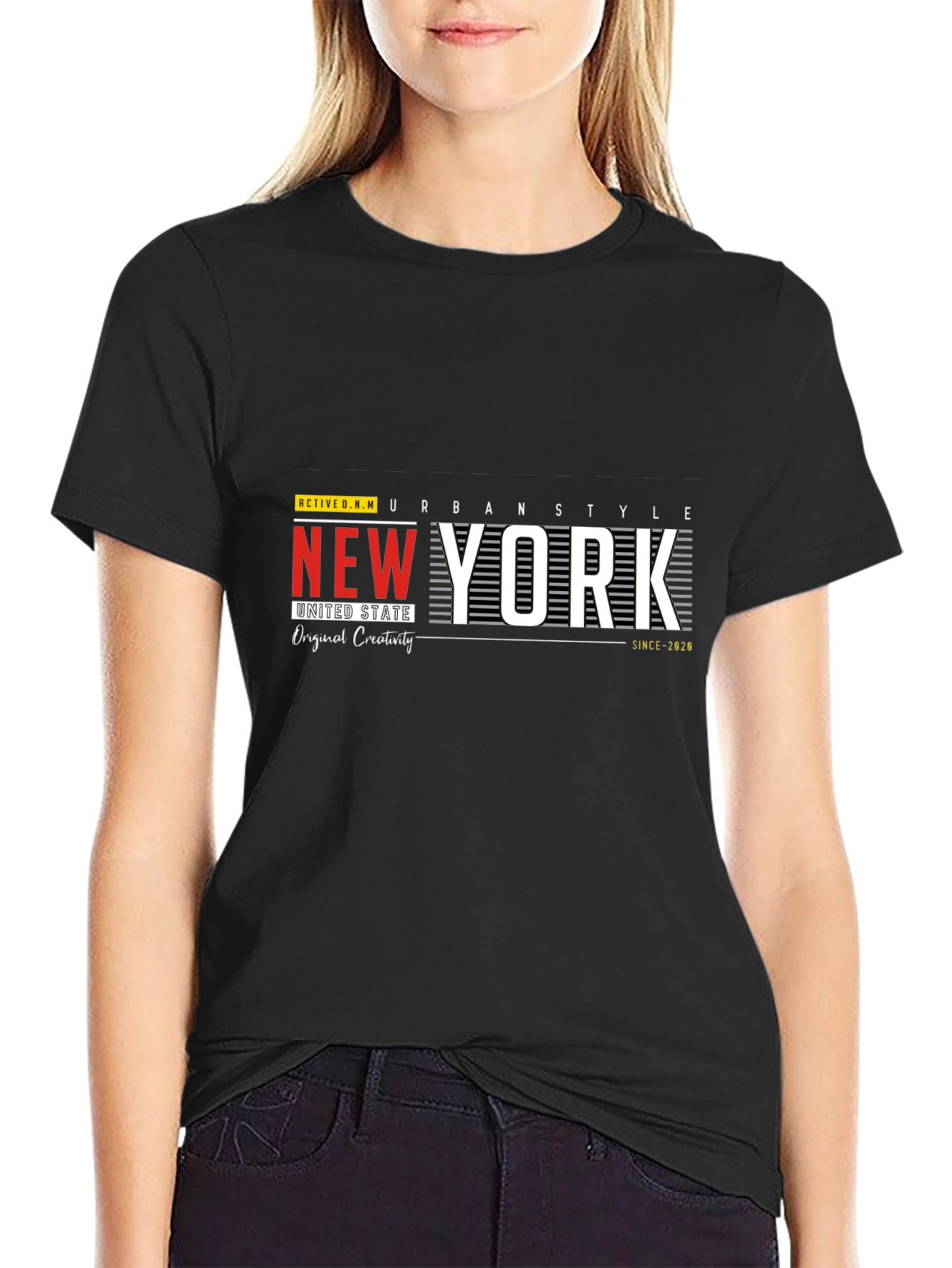 Black New York Urban Style Graphic Print T-Shirt view 2