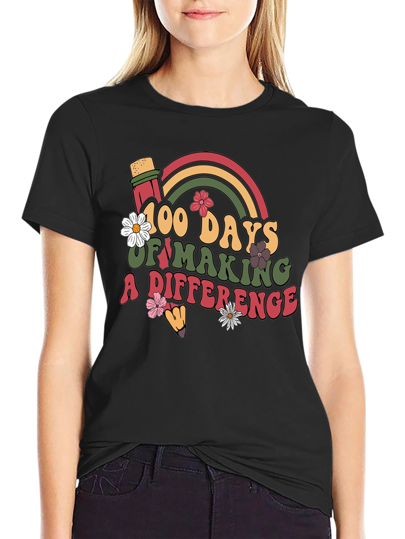 Black 100 Days of Making a Difference T-Shirt view 2
