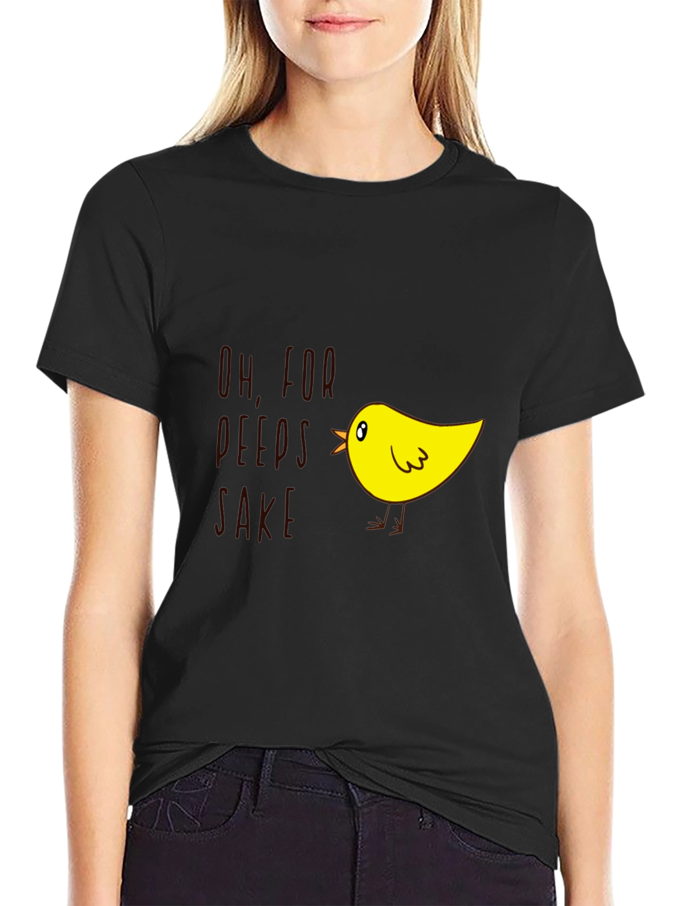 Black Funny Chick T-Shirt - "Oh, For Peep's Sake!" view 2
