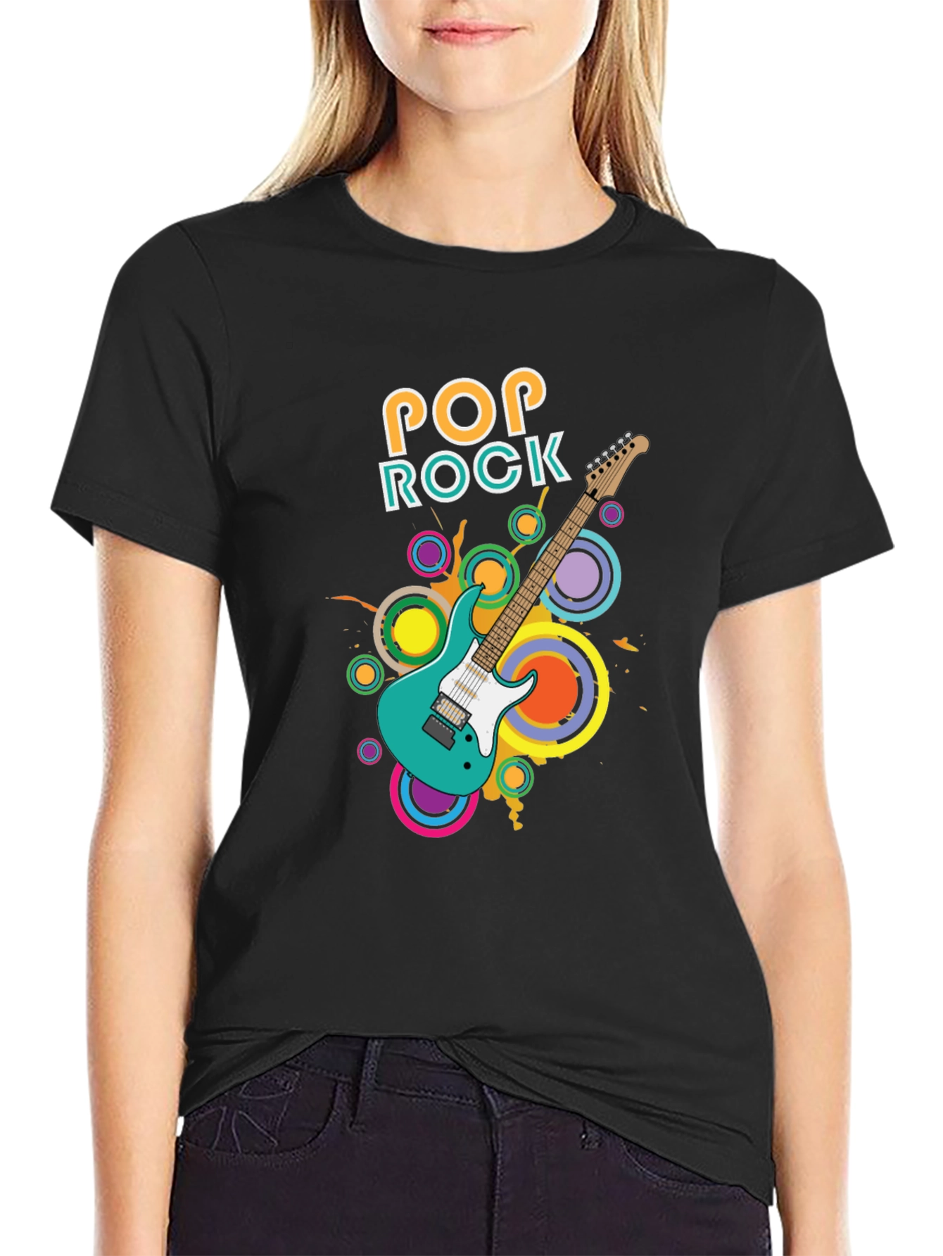 Black Pop Rock Guitar Graphic T-Shirt - Cool Music Tee view 2