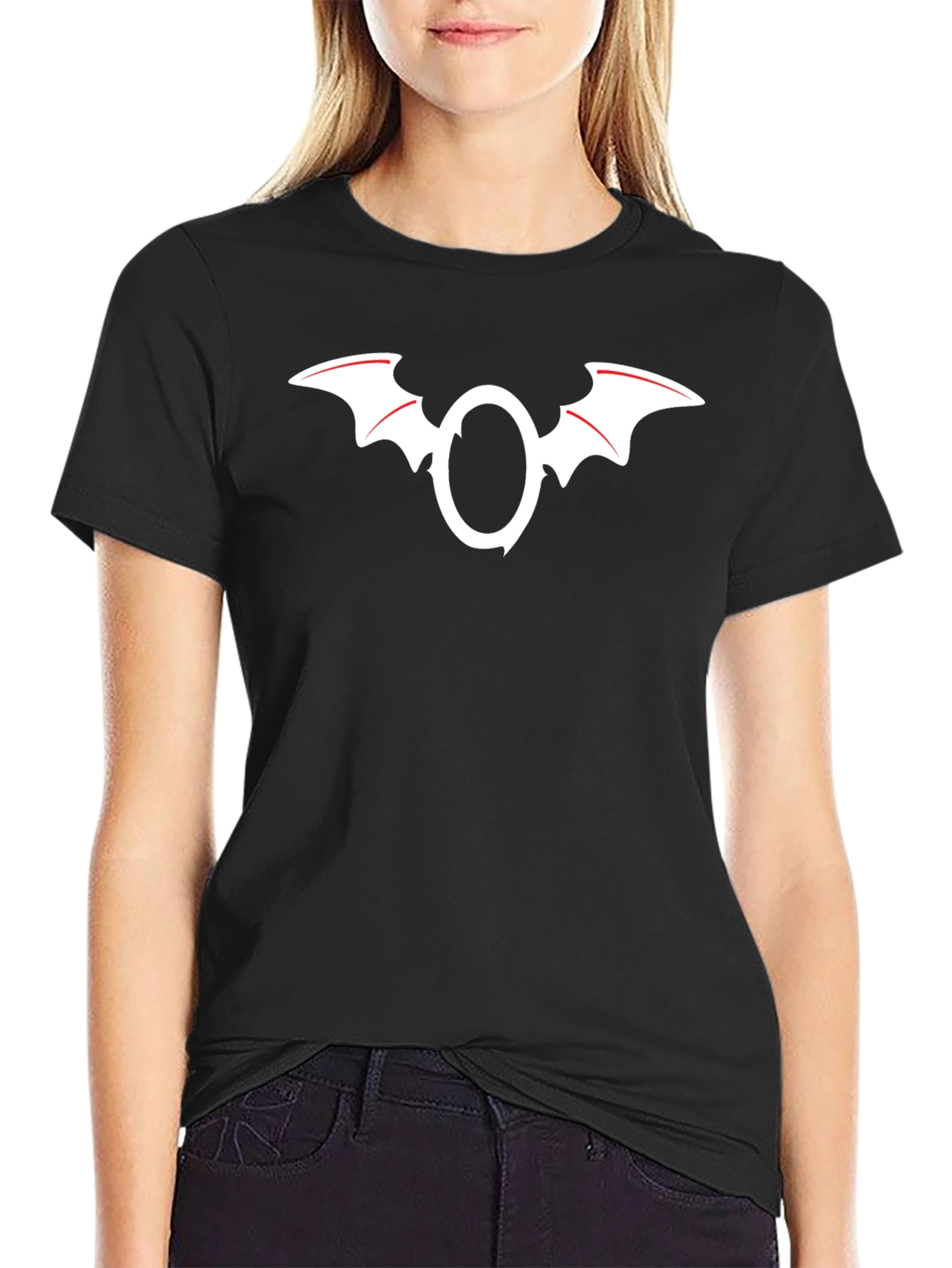 Black Bat Wing O T-Shirt - Unique Gothic Design view 2