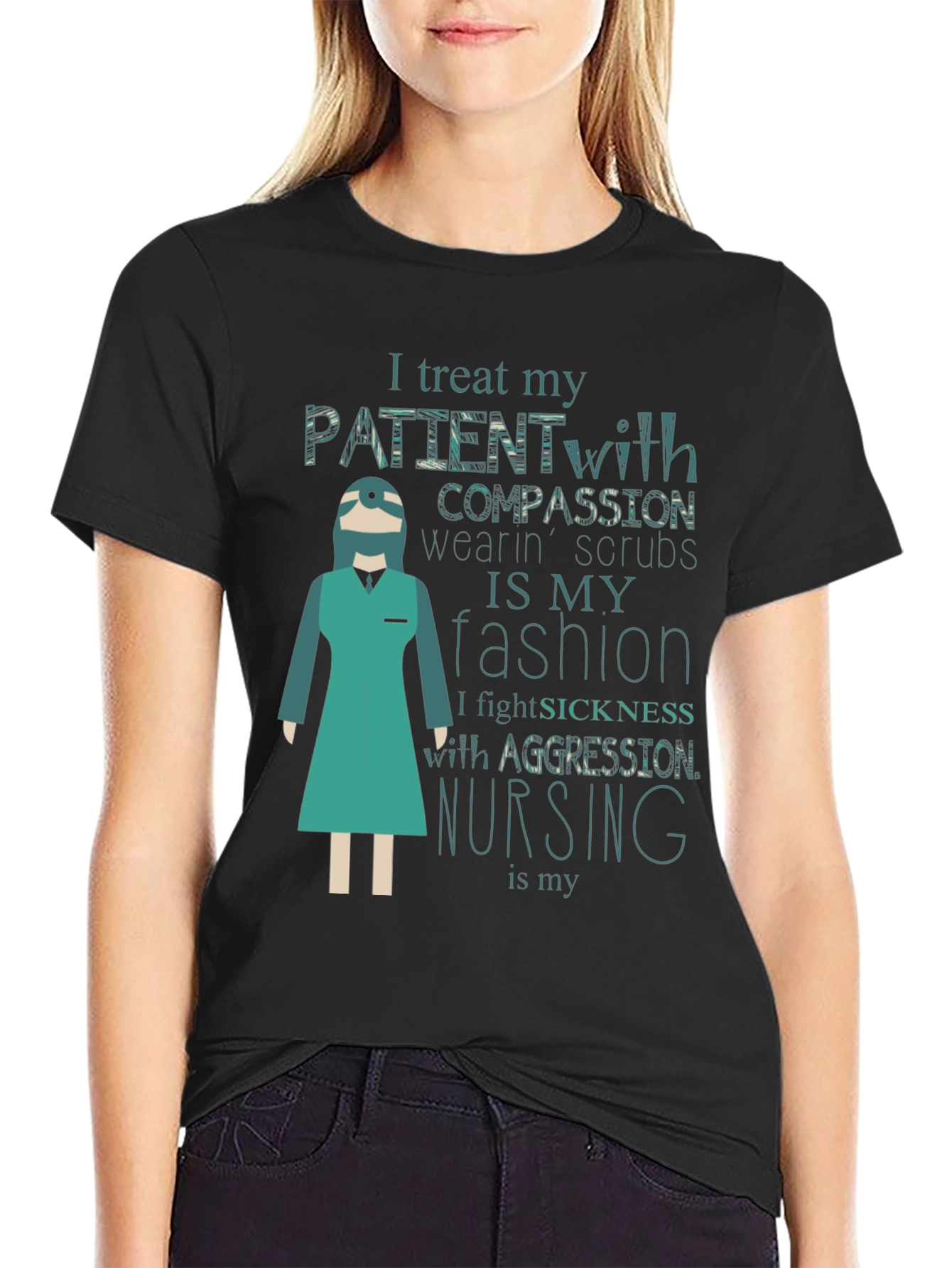 Black Nurse Fashion T-Shirt - Treat Patients with Compassion view 2