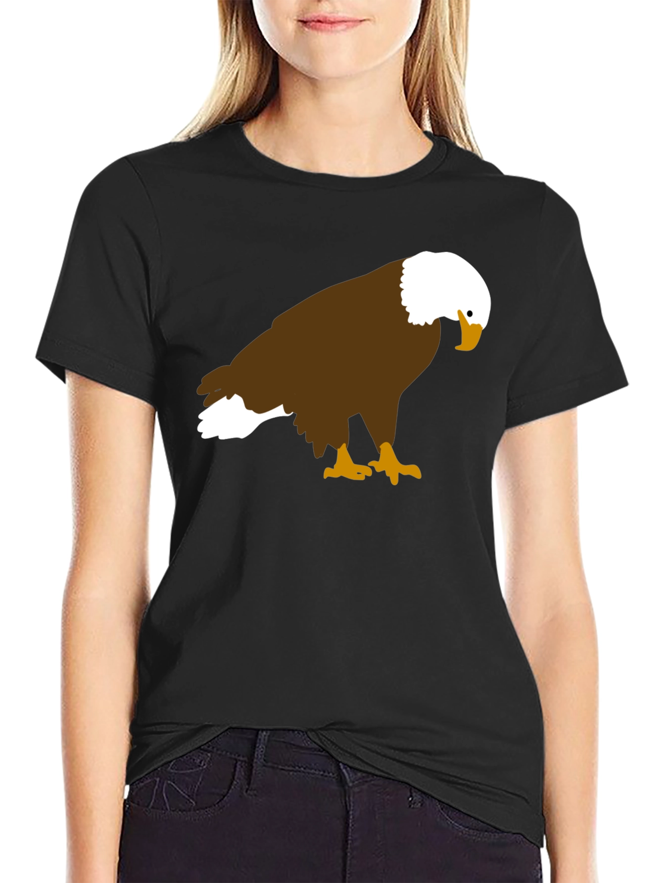 Black Bald Eagle Graphic Tee - Black Cotton Blend view 2