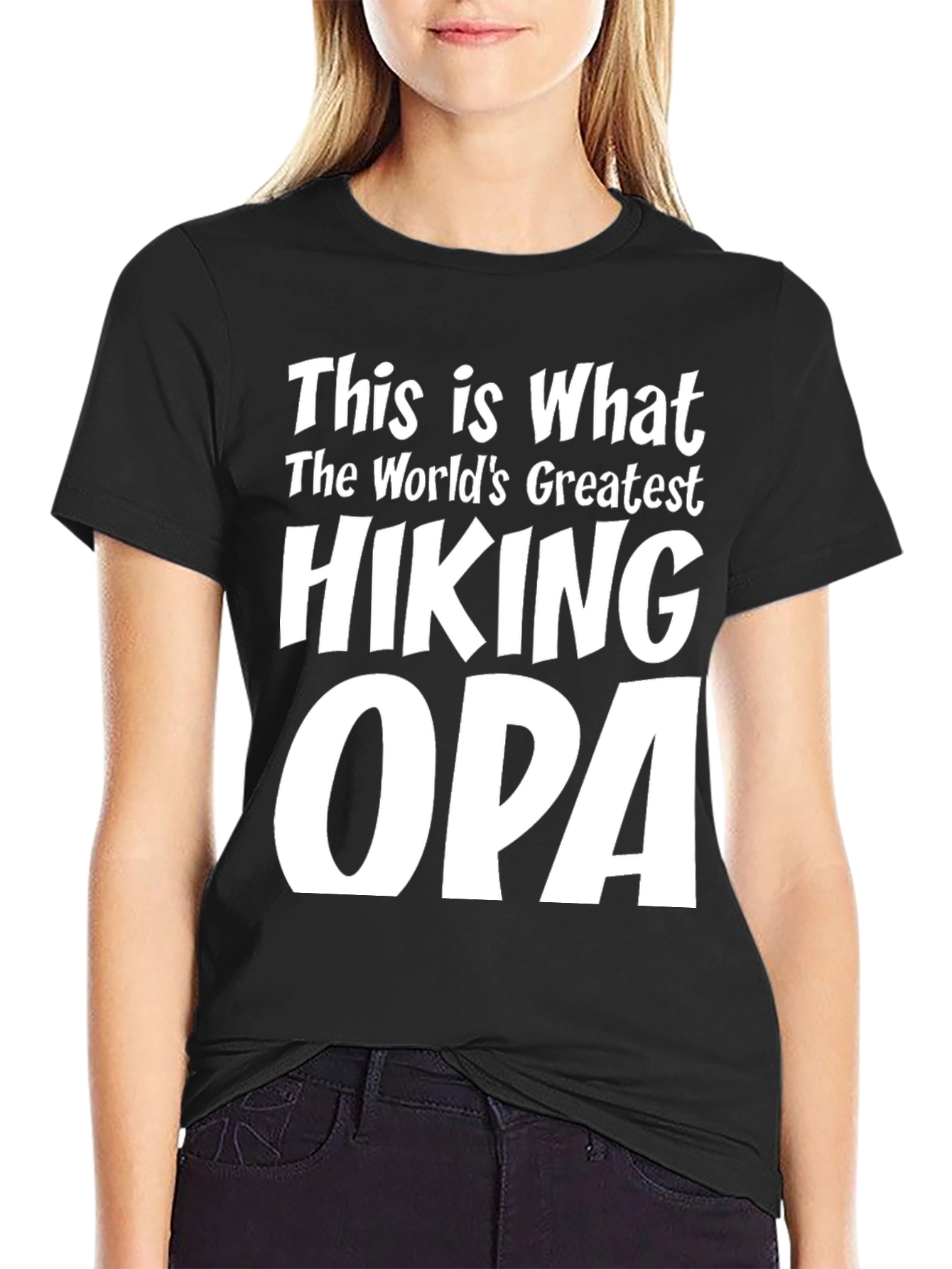 Black Hiking Opa T-Shirt - World's Greatest Hiker Grandpa Tee view 2