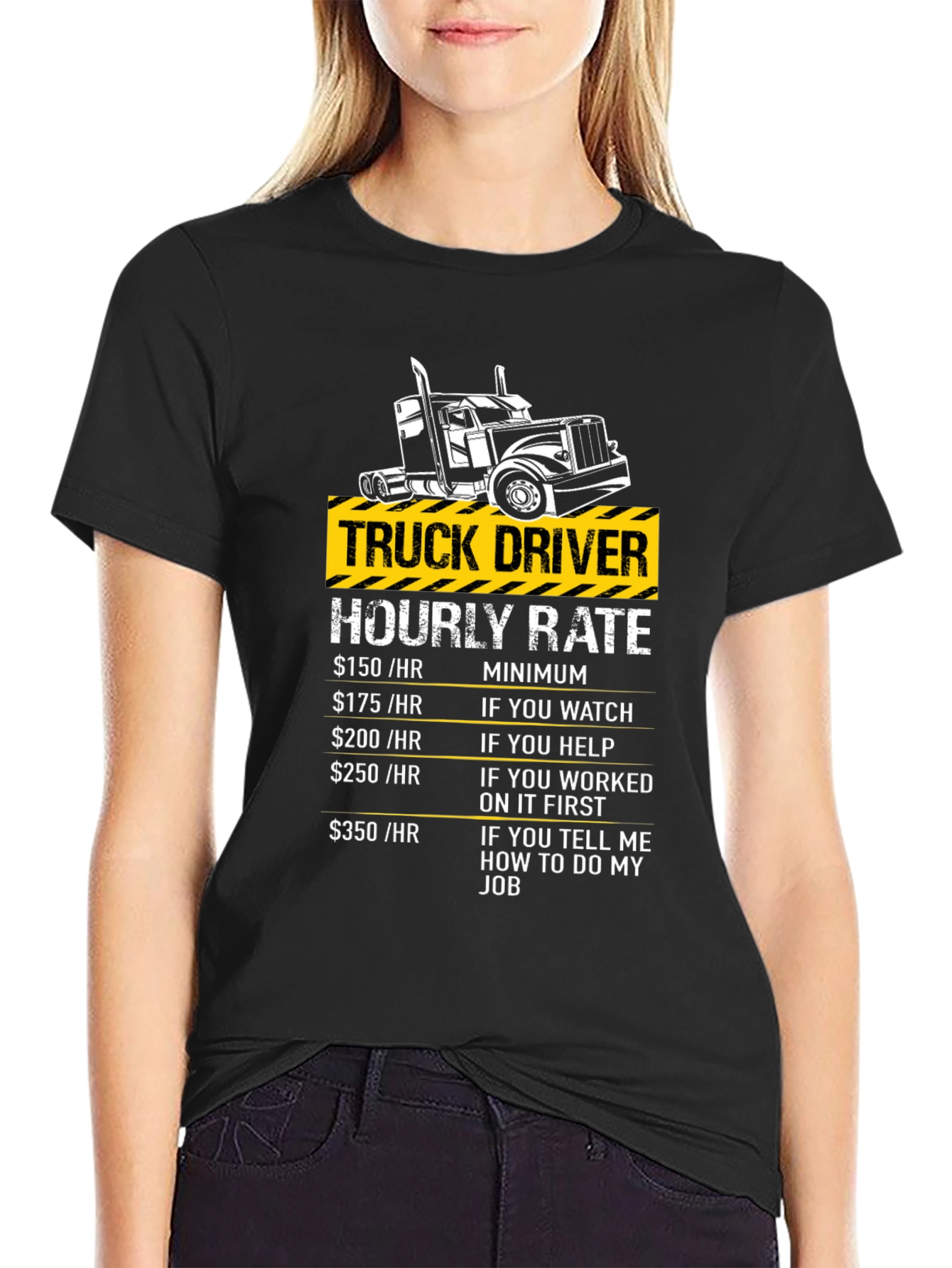 Black Truck Driver Hourly Rate Humor T-Shirt view 2