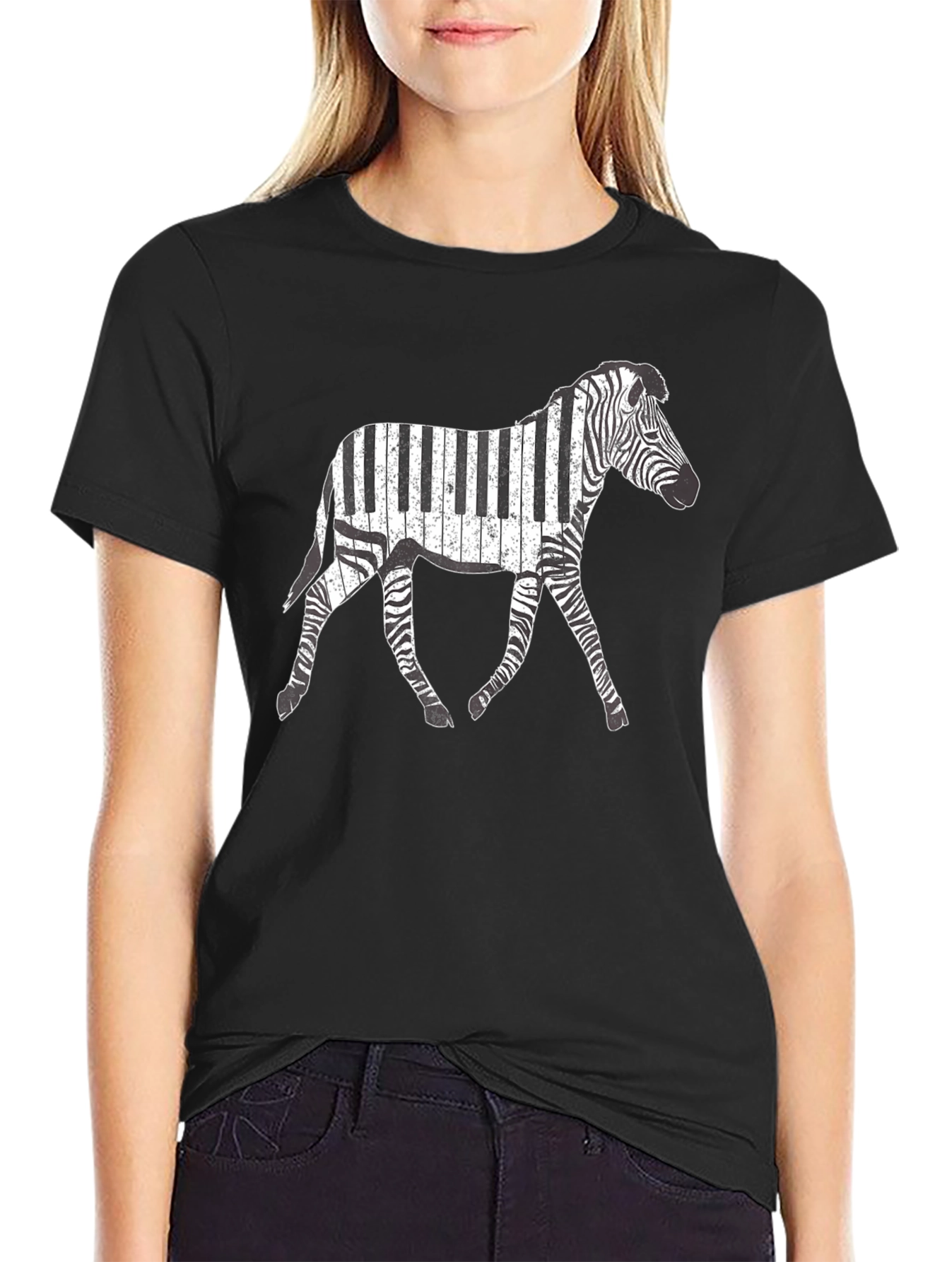 Black Zebra Piano Keys Graphic T-Shirt view 2