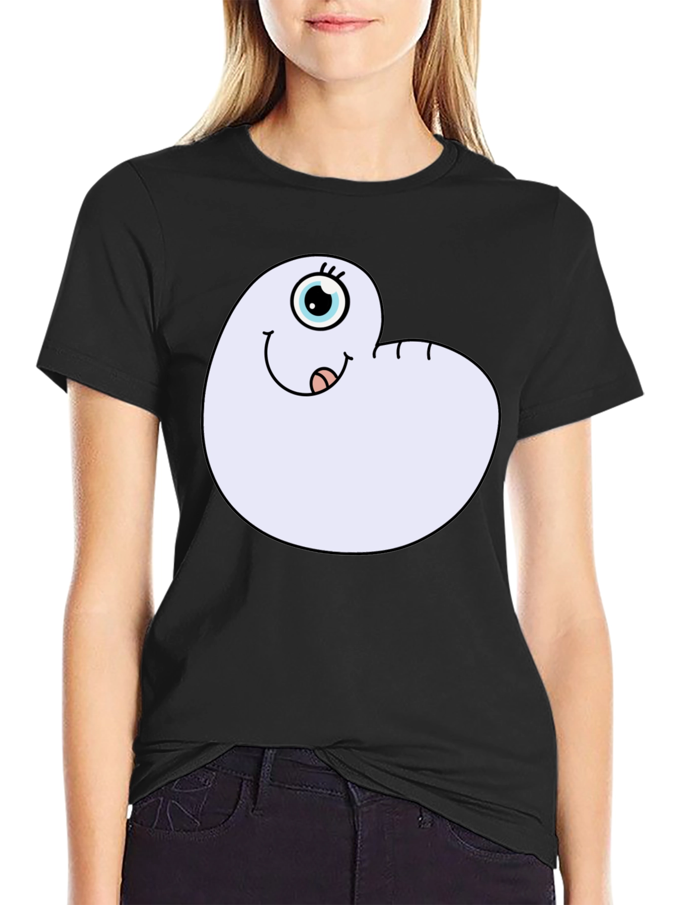 Black Cartoon Worm Tee - Funny Graphic T-Shirt view 2