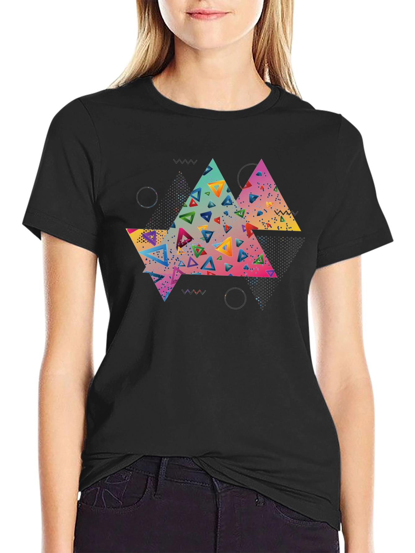 Black Abstract Triangle Graphic Tee - Black view 2