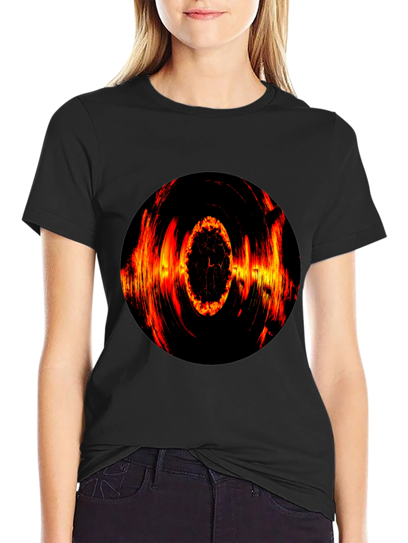 Black Fiery Vortex Graphic T-Shirt - Bold Black Tee view 2