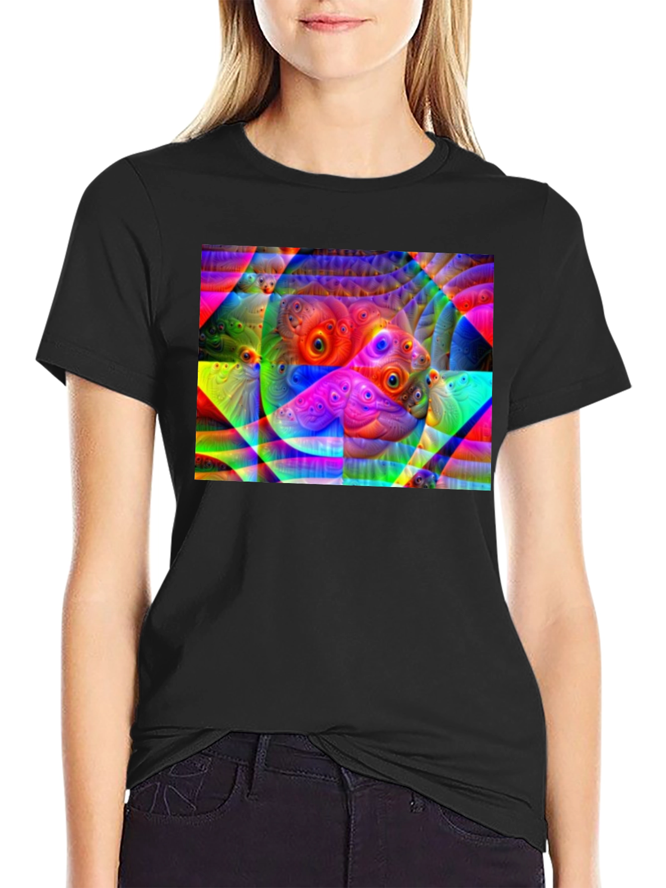Black Eye-Catching Abstract Graphic Black T-Shirt view 2