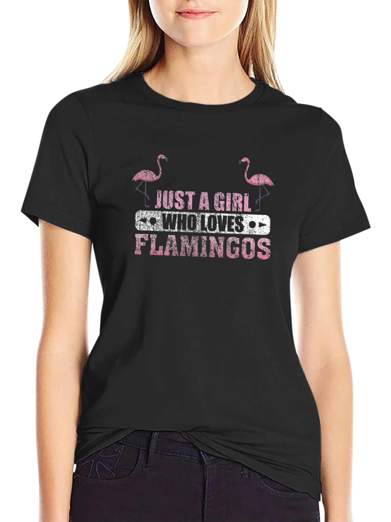 Black Just a Girl Who Loves Flamingos Graphic Tee view 2