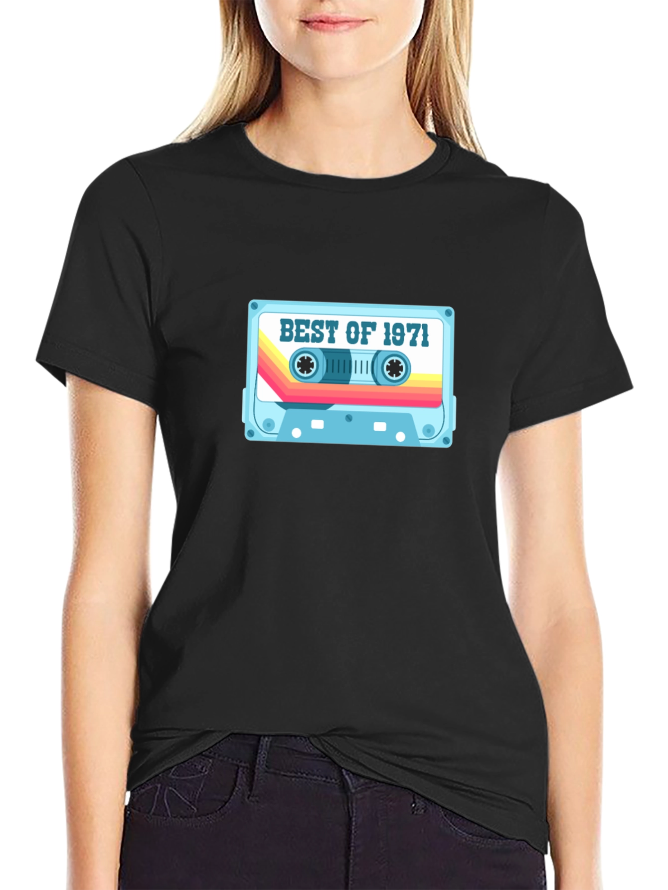 Black Best of 1971 Retro Cassette Tape Black T-Shirt view 2