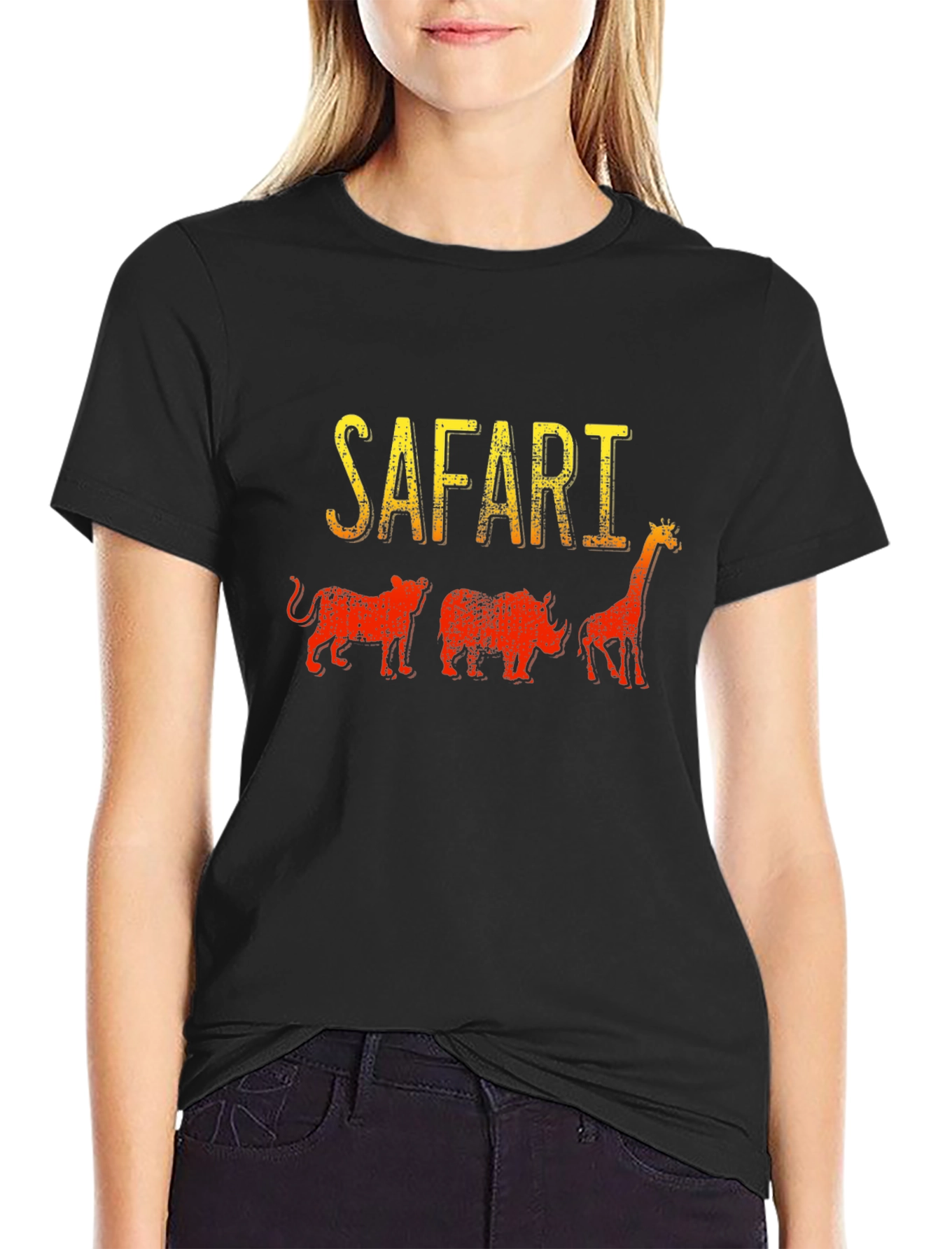 Black Safari Animals Graphic T-Shirt - Black Cotton Tee view 2