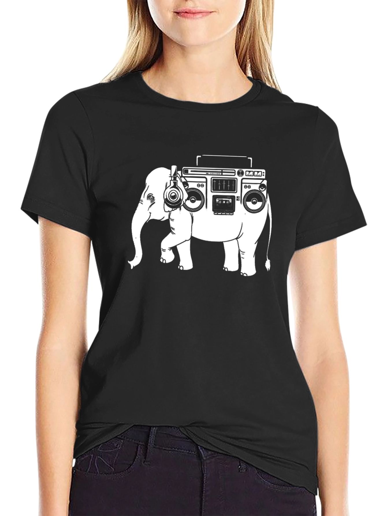 Black Elephant Boombox Graphic Tee - Unique Music Lover Shirt view 2