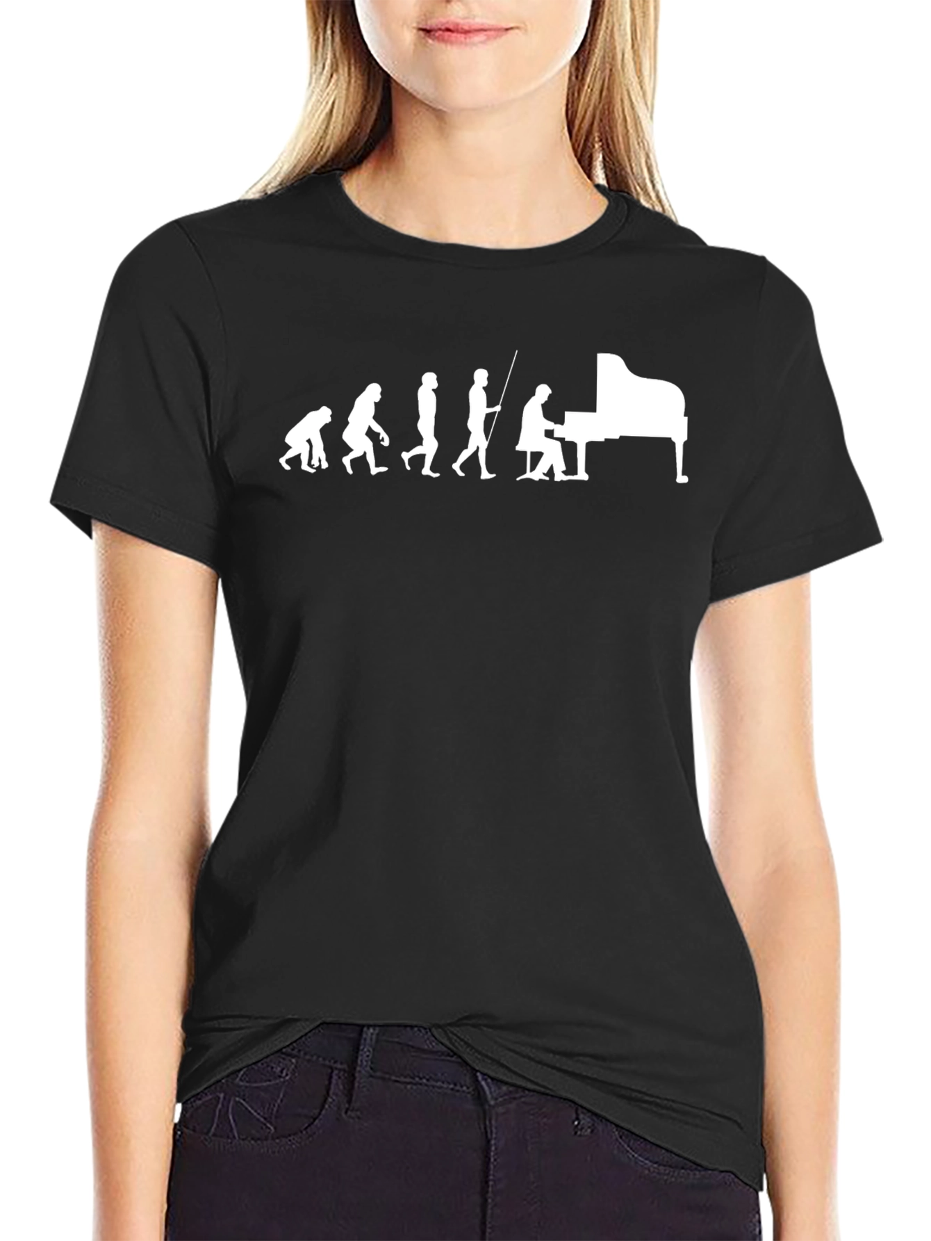 Black Evolution of Piano Player T-Shirt - Funny Music Tee view 2