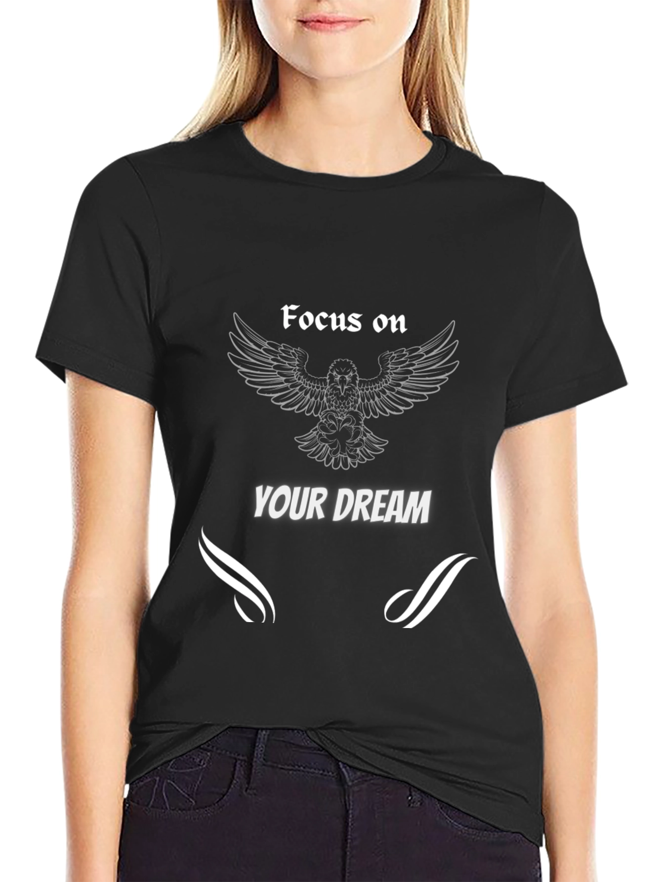 Black Focus On Your Dream T-Shirt - Motivational Eagle Design view 2