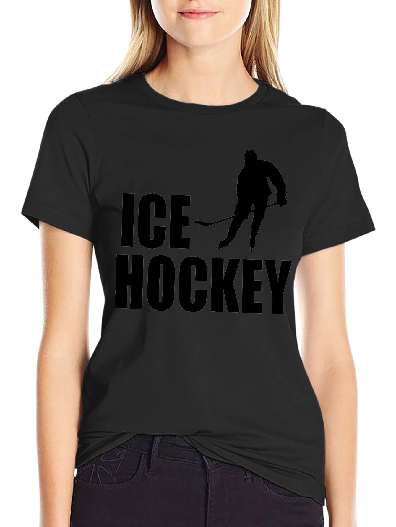 Black Ice Hockey Graphic Tee - Sporty Black T-Shirt view 2
