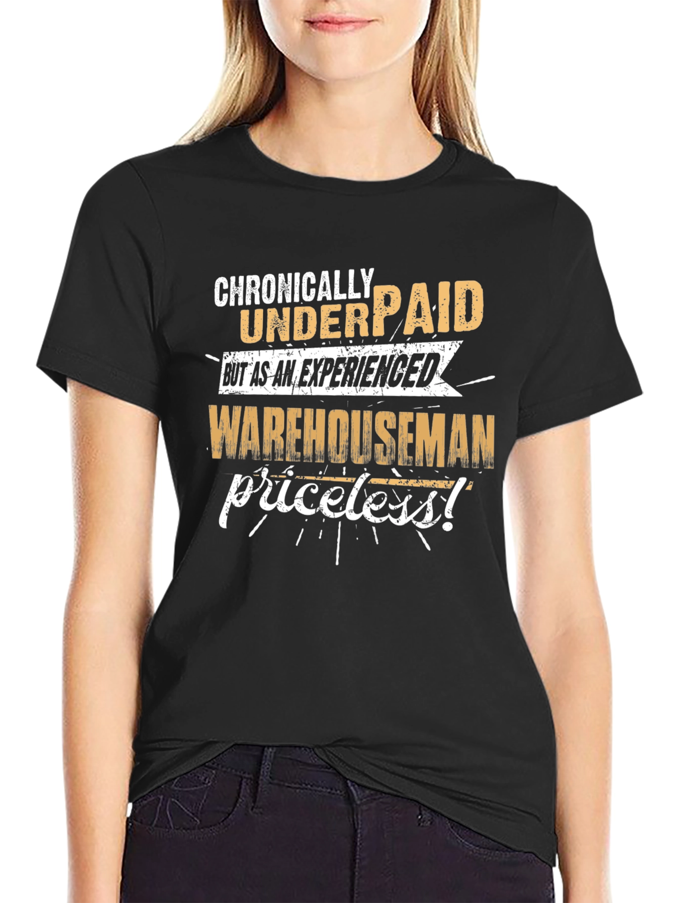 Black Chronically Underpaid Warehouseman Black T-Shirt view 2