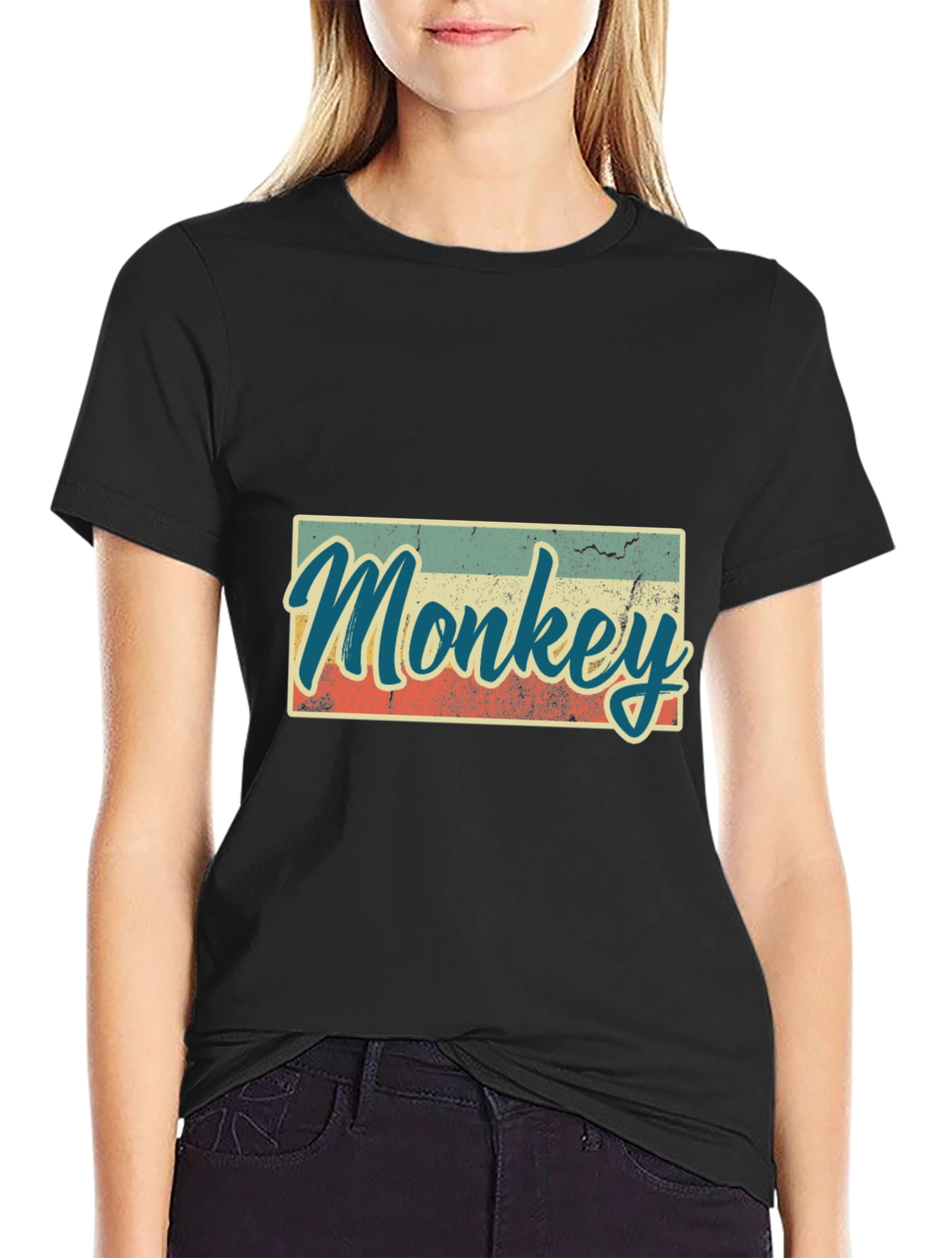 Black Retro Monkey Graphic T-Shirt - Casual Tee view 2