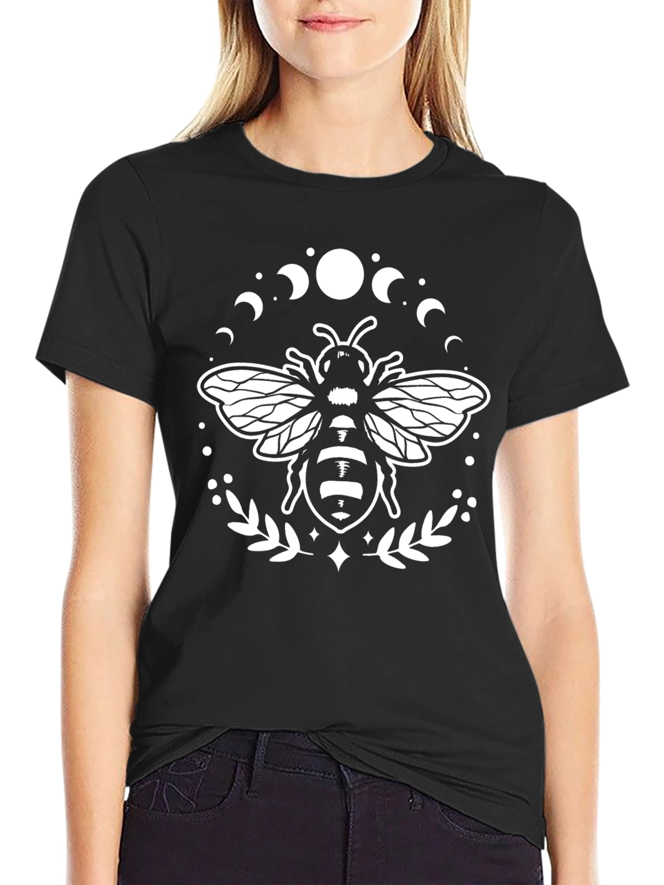Black Bee & Moon Phases Graphic Tee view 2