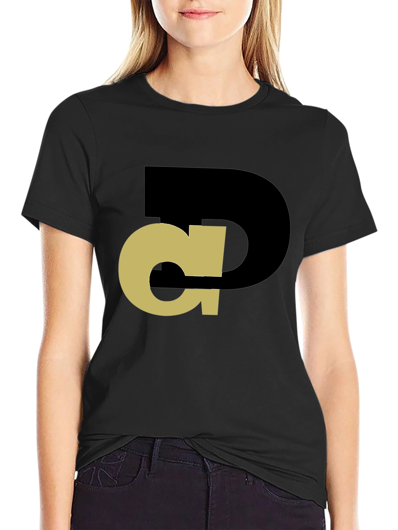 Black Abstract Initial T-Shirt - Black Tee with Gold Design view 2