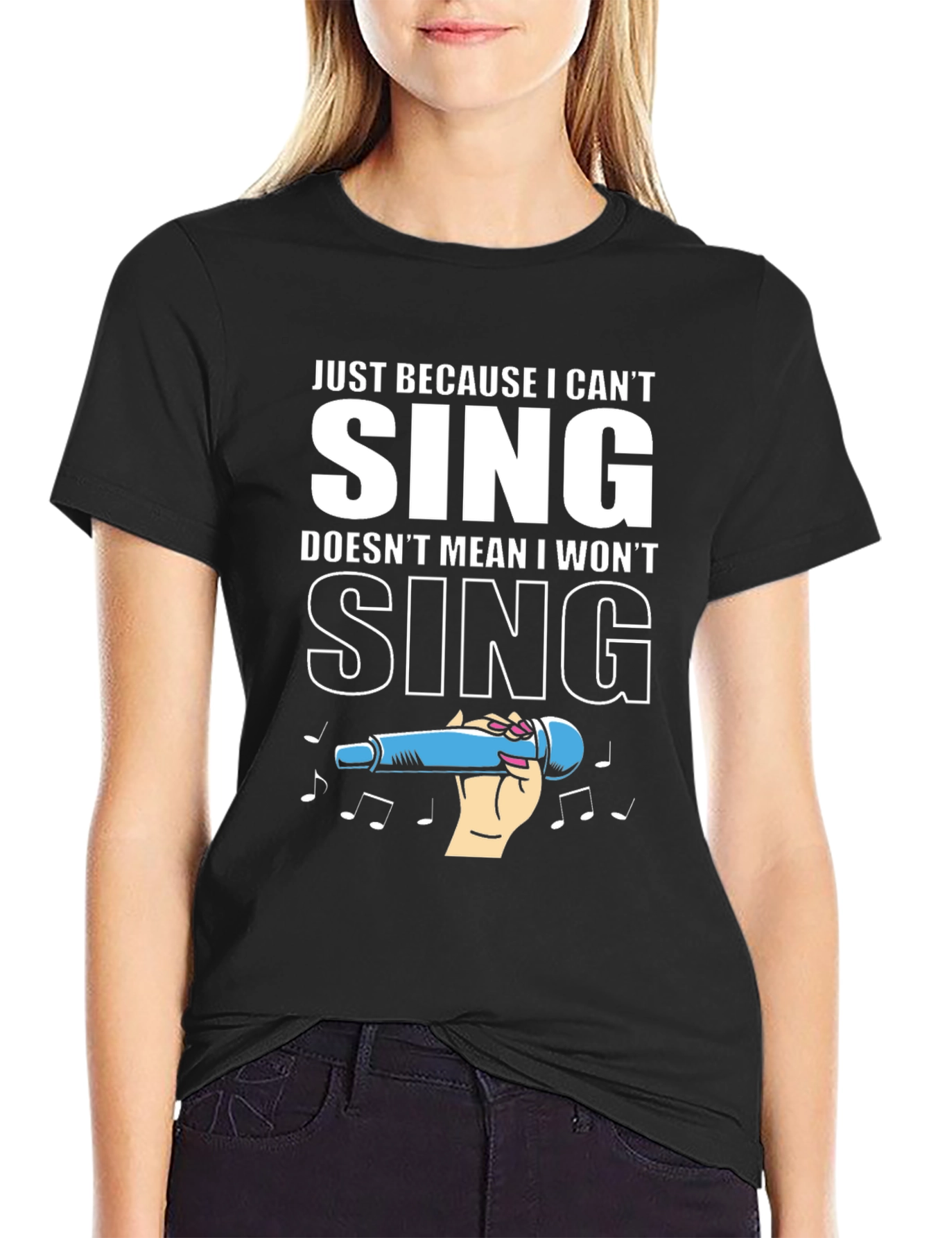 Black Funny Singing T-Shirt - Just Because I Can't Sing view 2