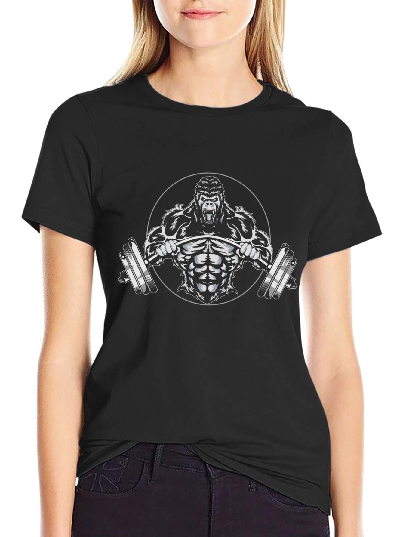 Black Gym Gorilla Barbell Graphic T-Shirt view 2