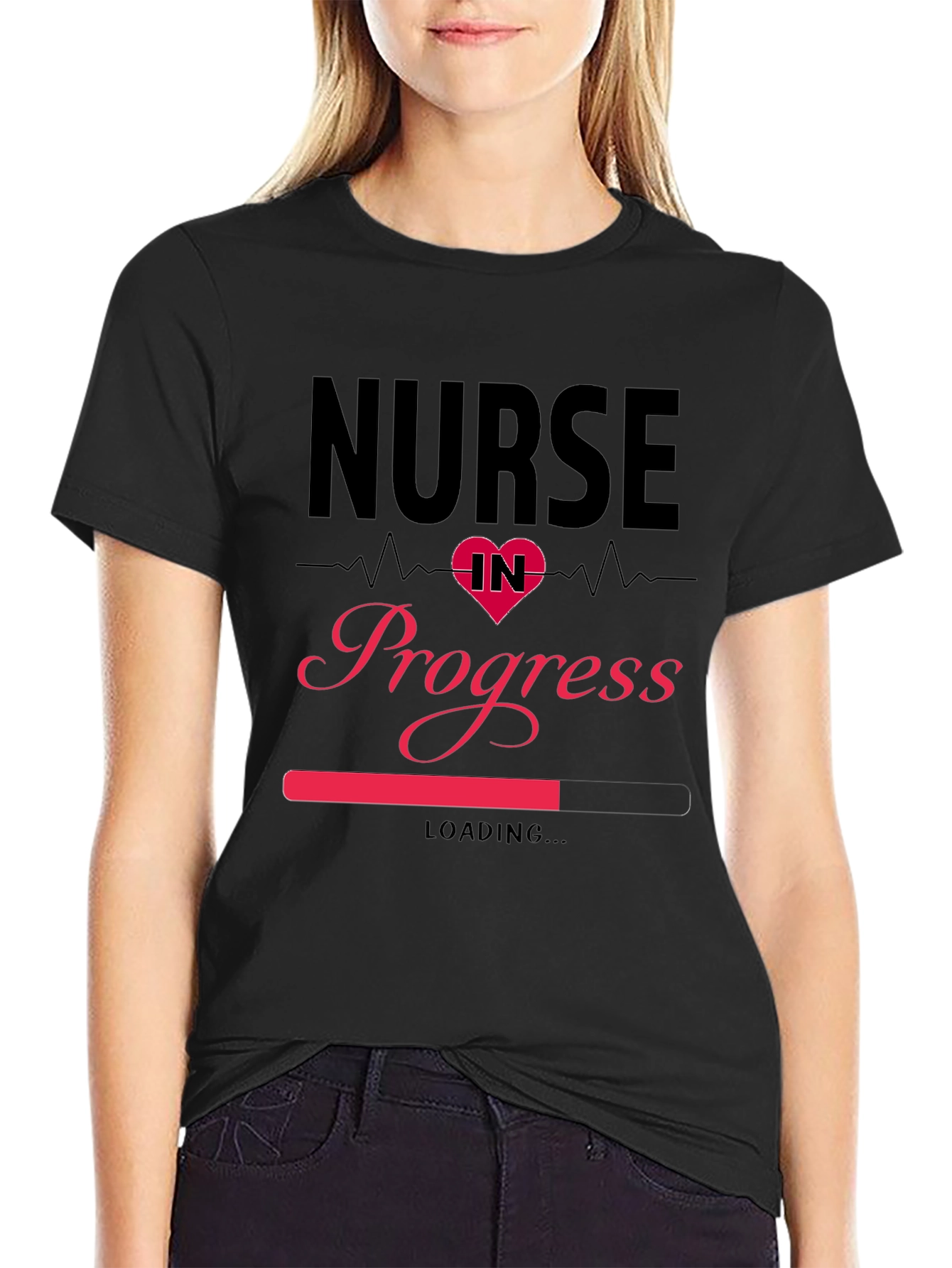 Black Nurse in Progress Loading T-Shirt view 2