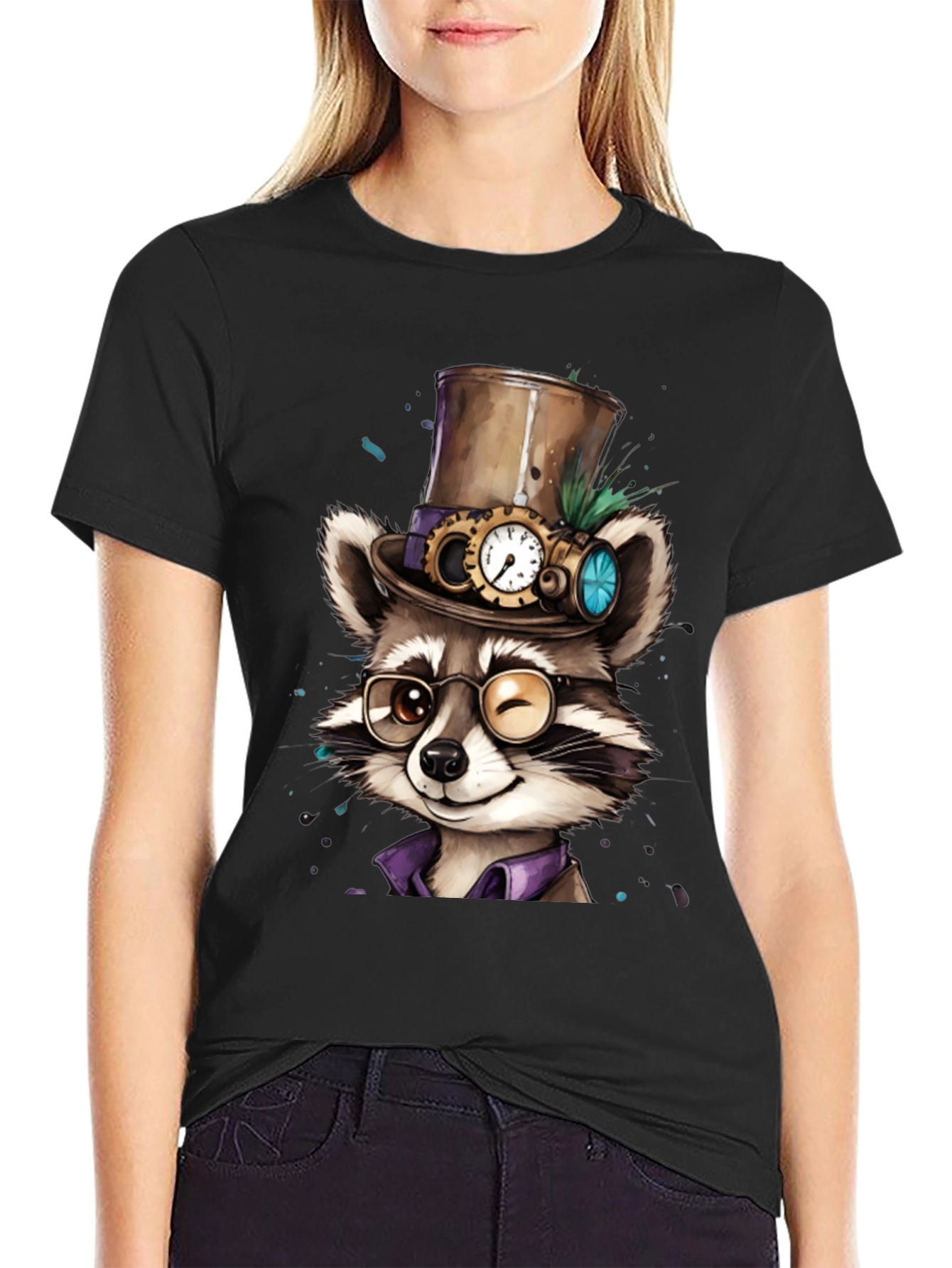 Black Steampunk Raccoon Graphic Tee view 2