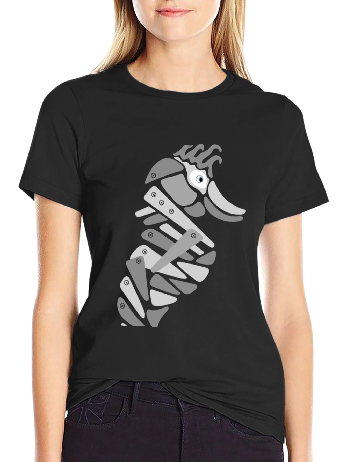 Black Modern Seahorse Graphic Tee - Black view 2