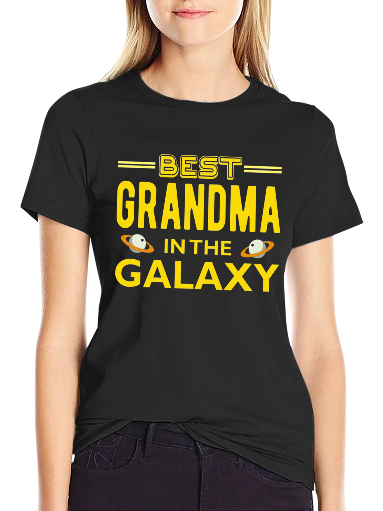 Black Best Grandma in the Galaxy T-Shirt view 2