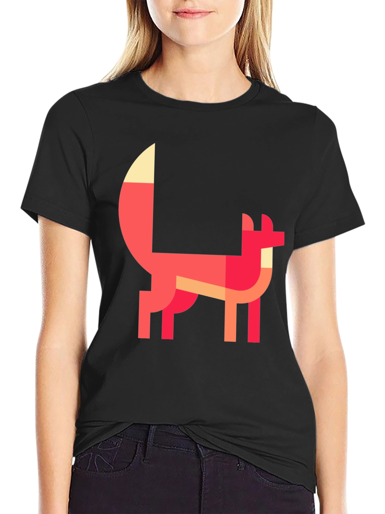 Black Geometric Fox Graphic Tee - Stylish Black T-Shirt view 2