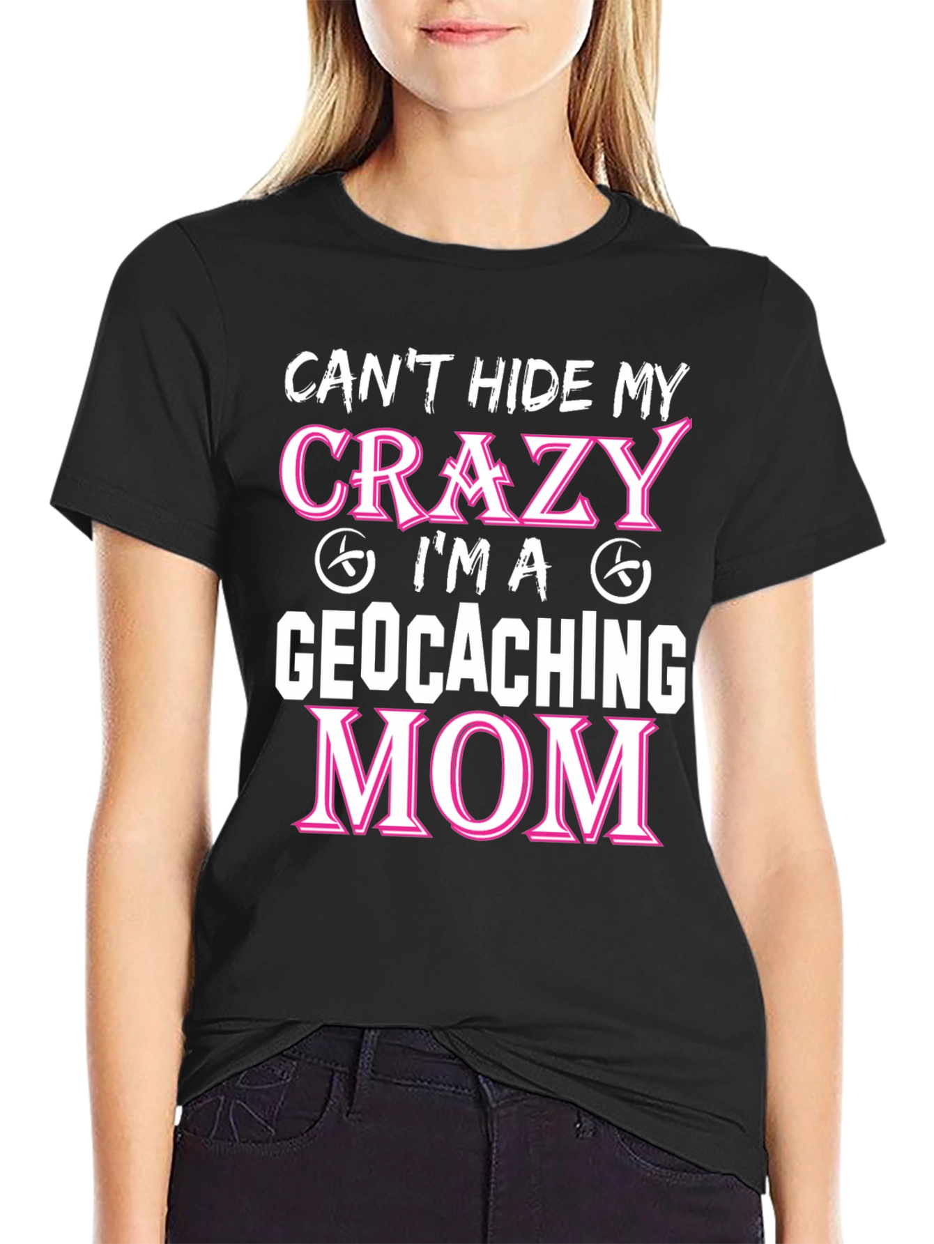 Black Crazy Geocaching Mom T-Shirt view 2