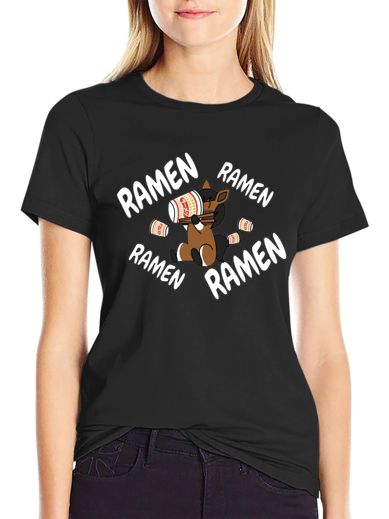 Black Ramen Loving Horse T-Shirt view 2