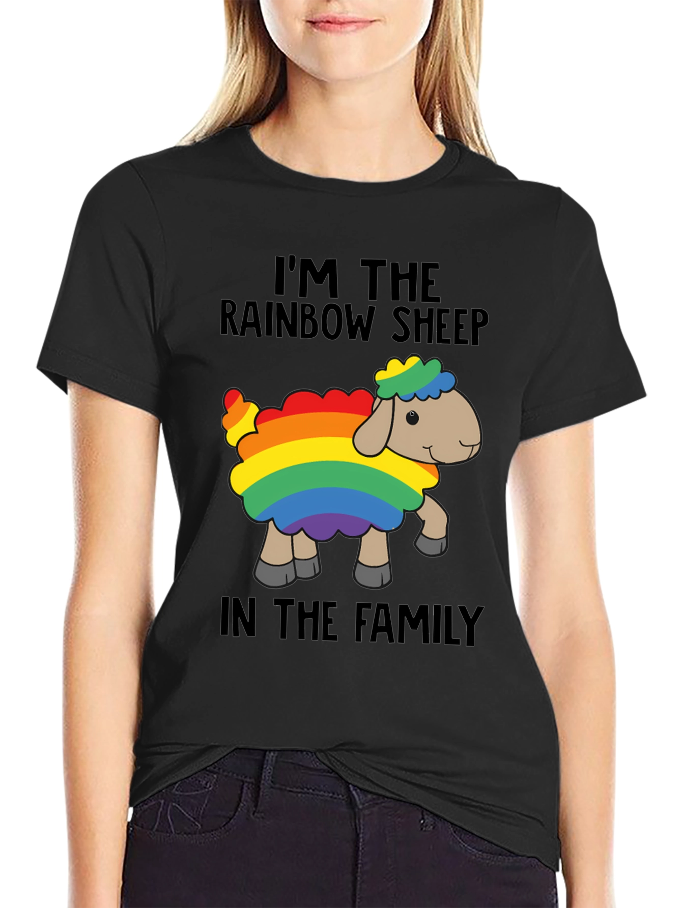 Black Rainbow Sheep T-Shirt - Pride Family Tee view 2