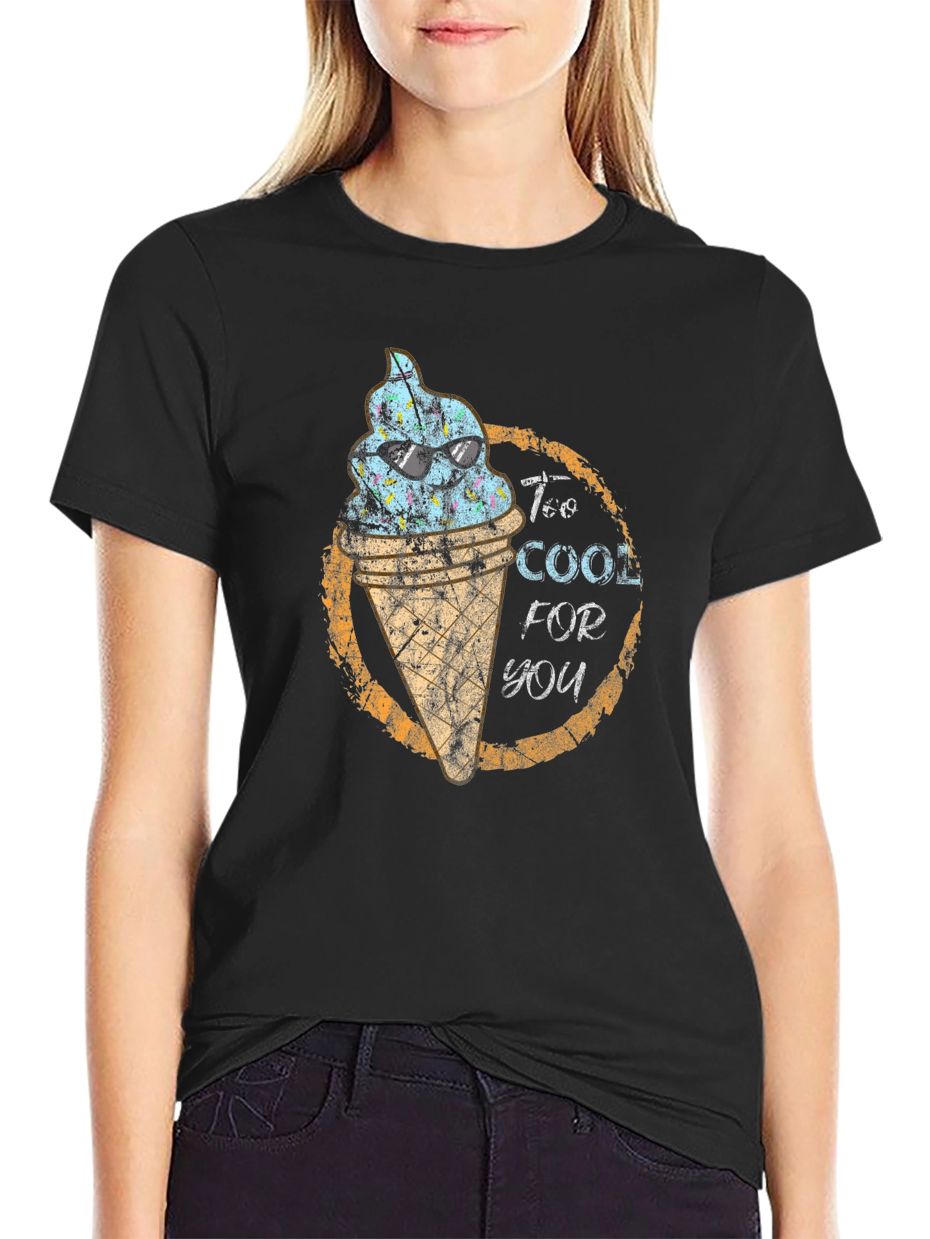 Black Too Cool For You Ice Cream Graphic Tee - Black view 2