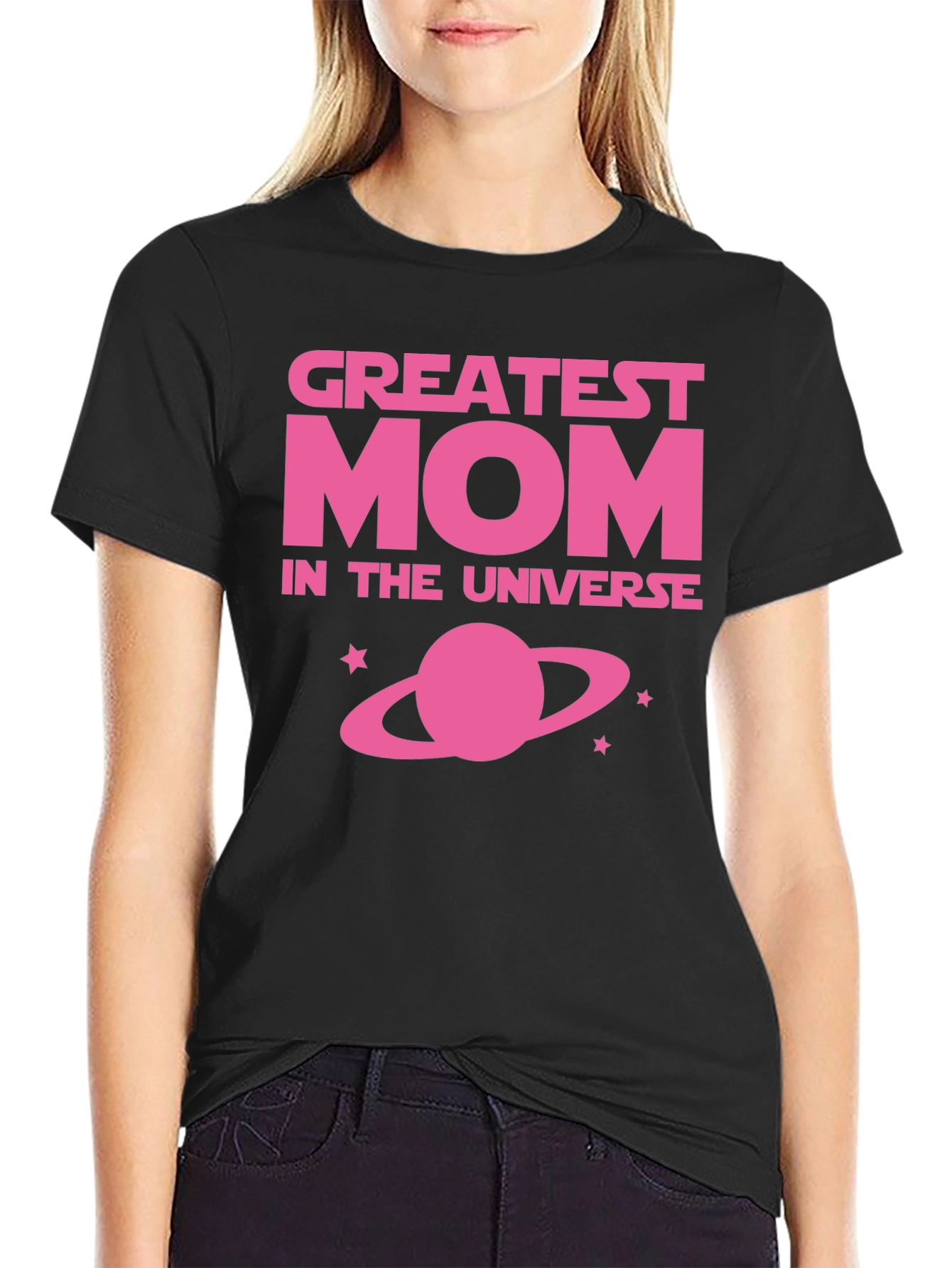 Black Greatest Mom in the Universe Black T-Shirt view 2