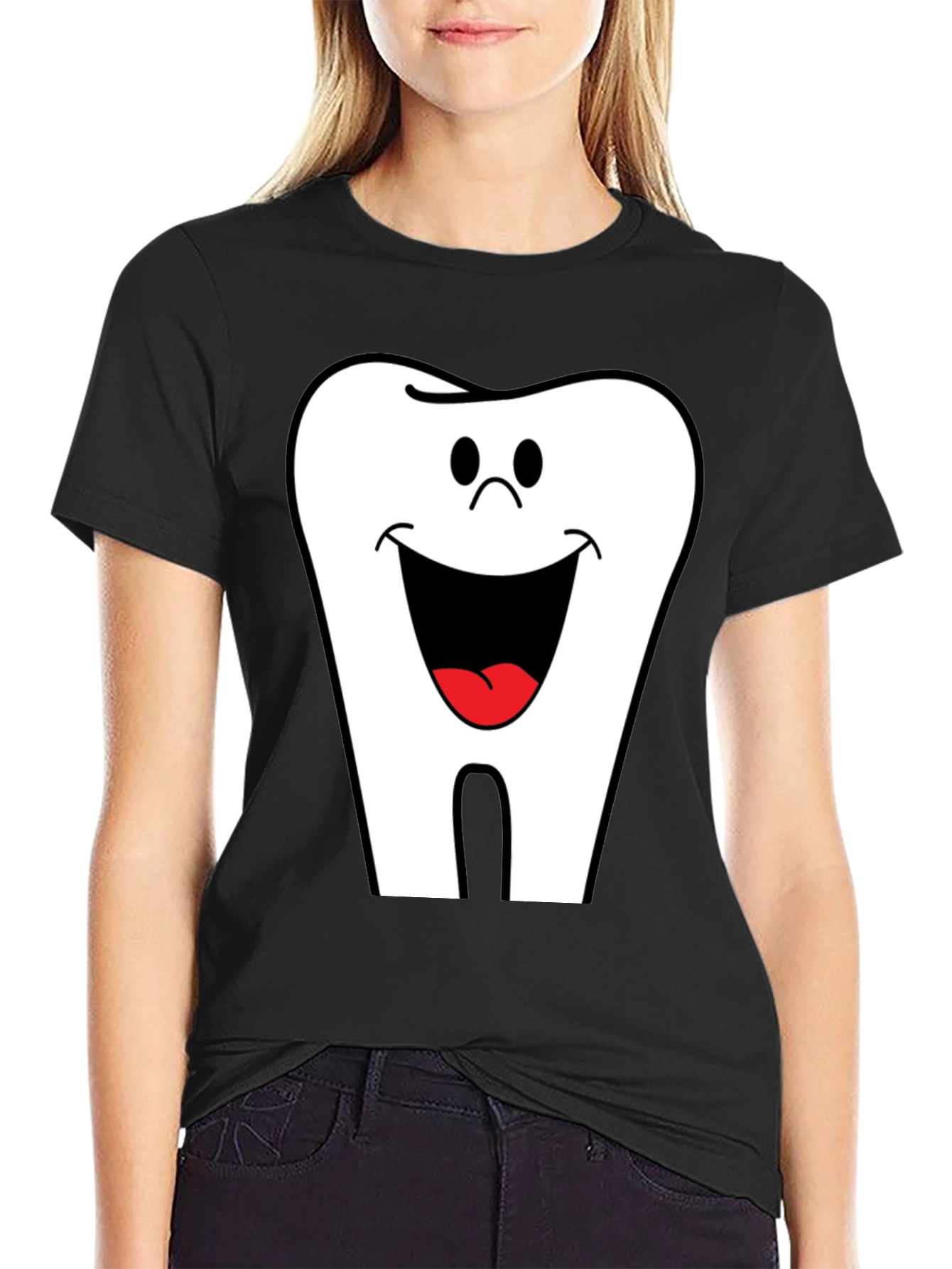 Black Smiling Tooth Graphic T-Shirt - Black Cotton Tee view 2