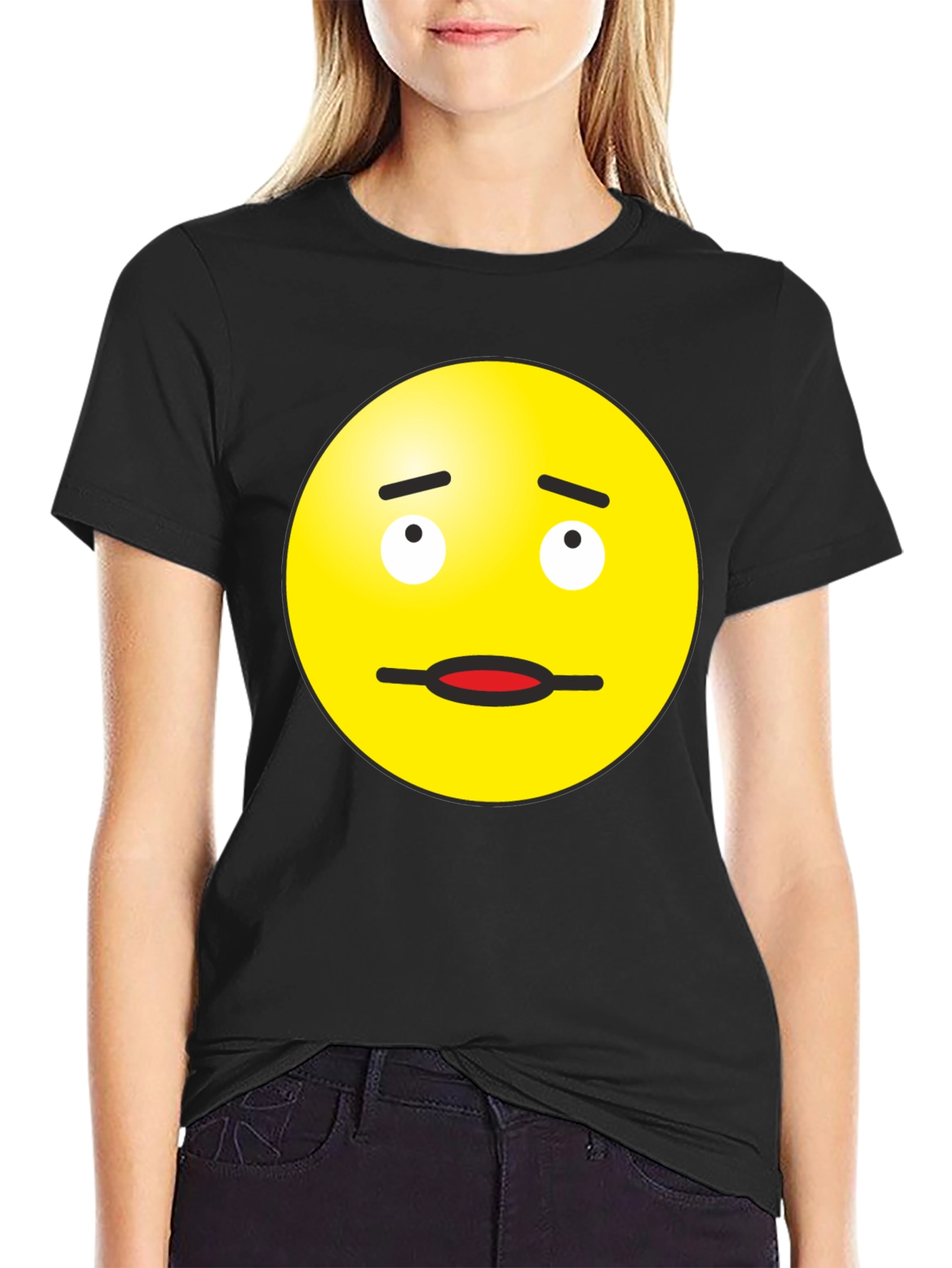 Black Doubtful Emoji Graphic Tee - Black Cotton Blend view 2