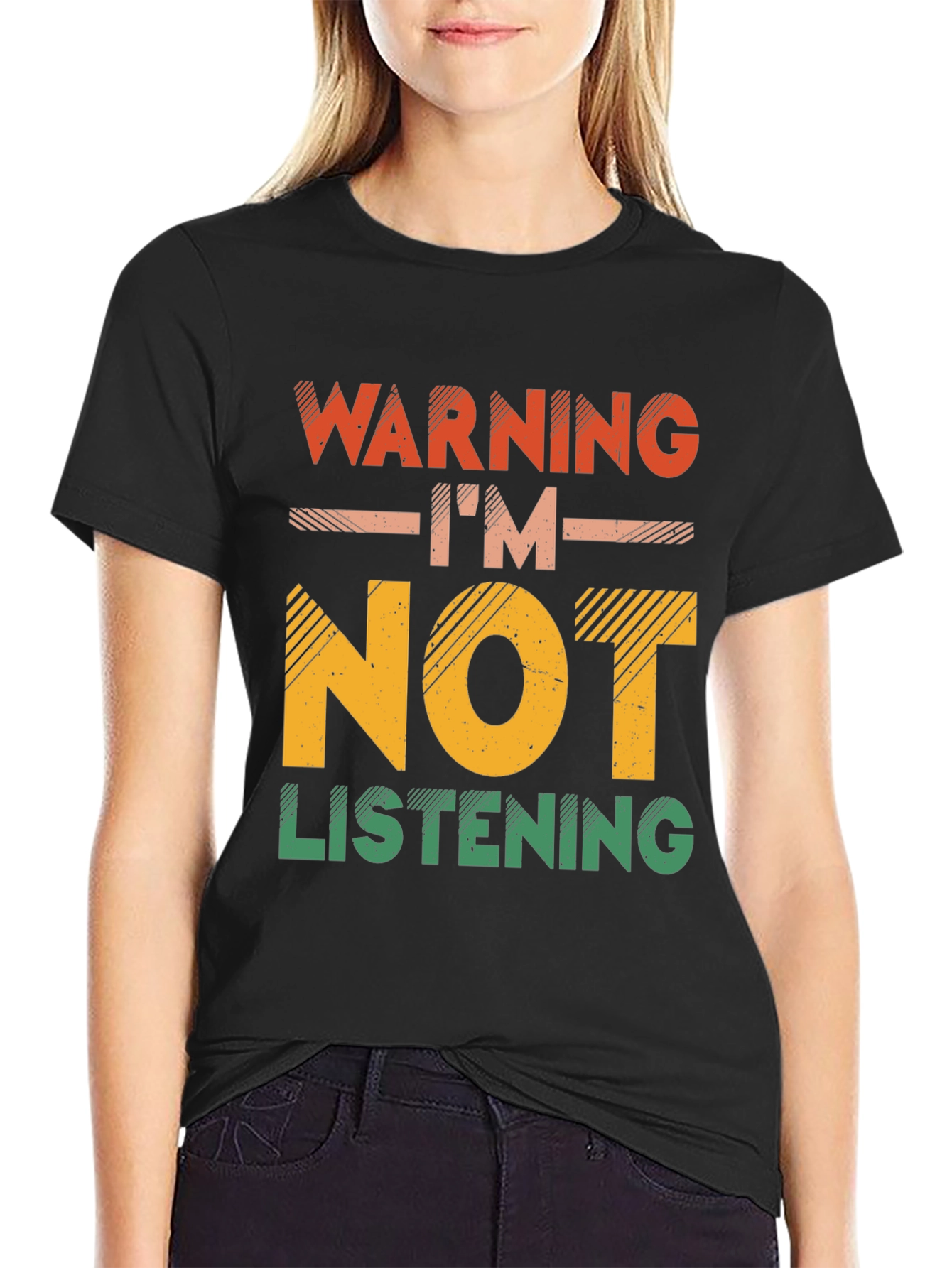 Black Warning I'm Not Listening T-Shirt view 2